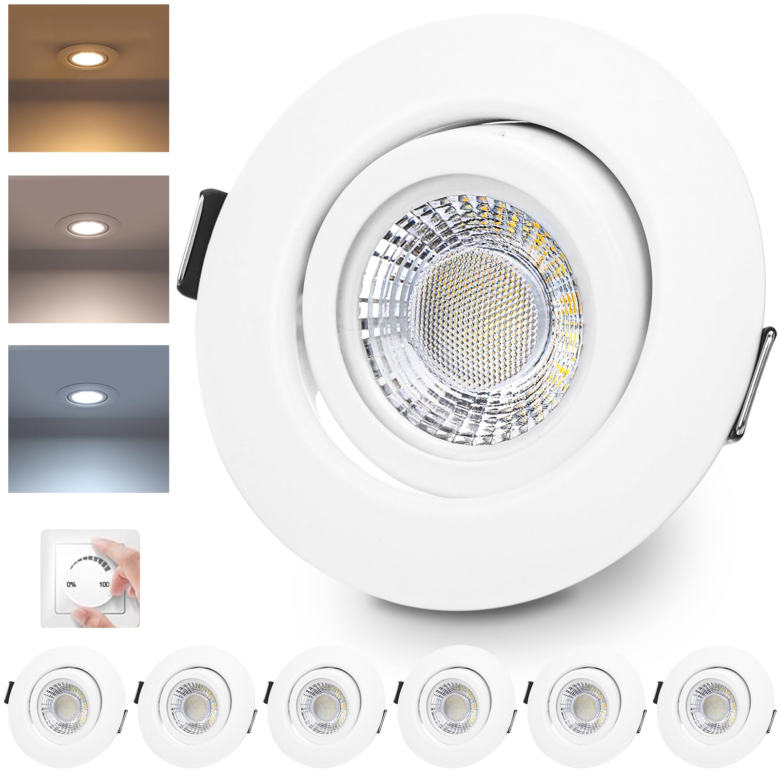 LED Einbaustrahler 230V Dimmbar Weiß LED Spots 6W IP44 Bad Einbauleuchten Schwenkbar Deckenspots,Warmweiß Neutralweiß Kaltweiß deckenleuchte für Badezimmer Küche Wohnzimmer,6er Set