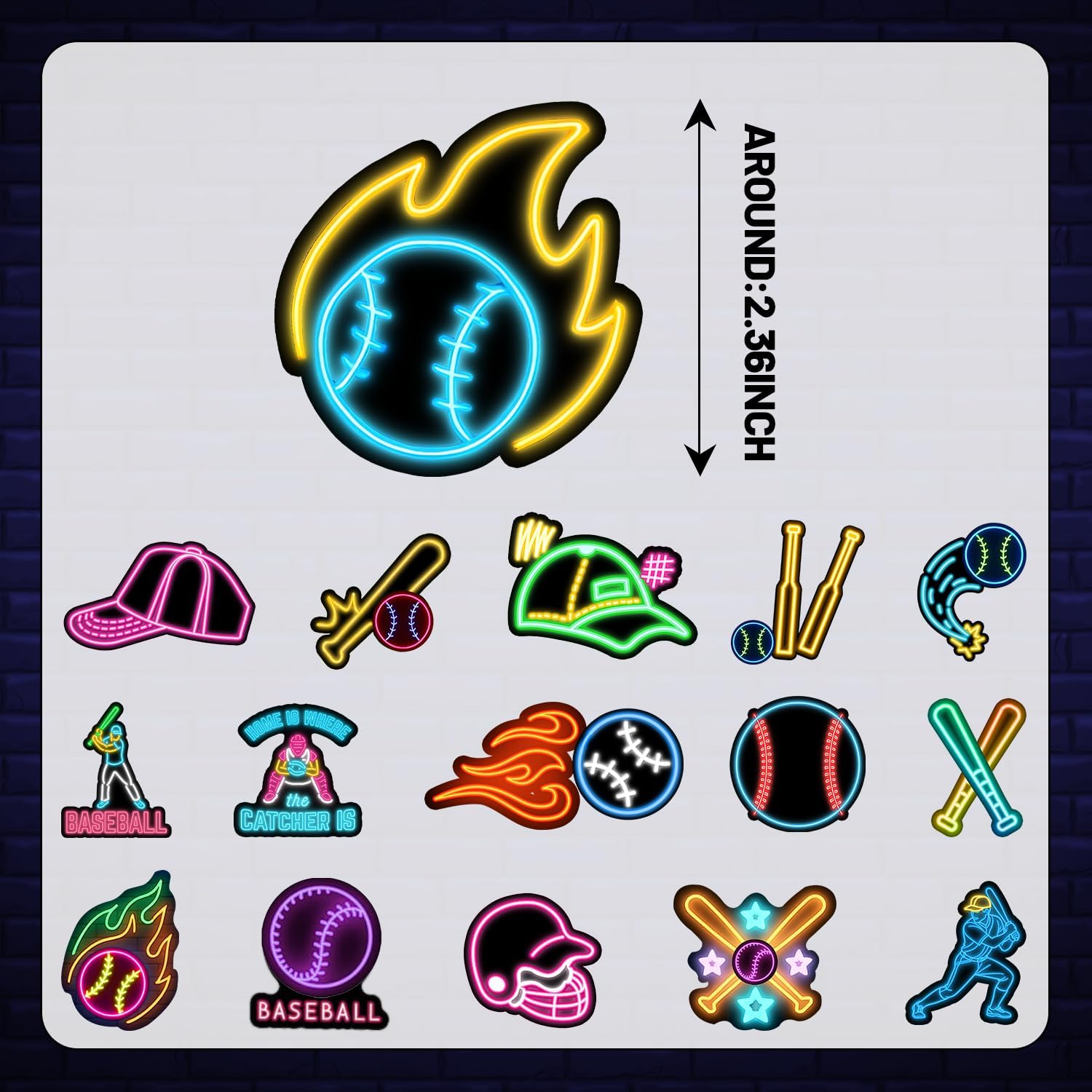 120PCS Neon Baseball Stickers Baseball Party Favors Birthday Party Decorations Vinyl Waterproof Stickers for Water Bottle Laptop Luggage Helmet - Image 2