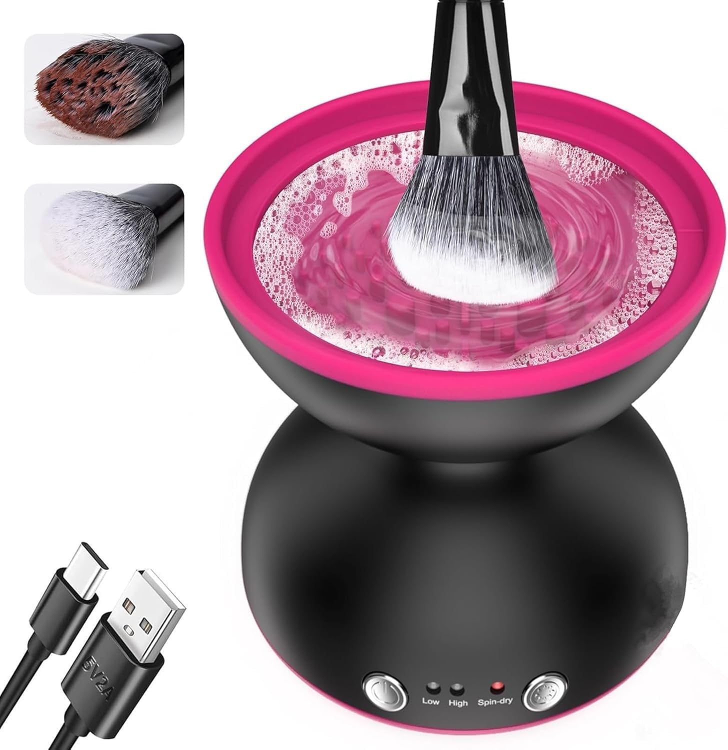 Makeup Brush Cleaner Machine, Portable Electric Brush Washer with 2 Speed Gears and Dehydration Function, Automatic Cleaning Device for All Size Professional Makeup Brush Sets
