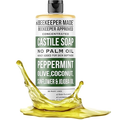 Beekeeper Made - Jabón natural de castilla, 32 onzas líquidas, sin aceite de palma, 8 ingredientes, aceites puros de oliva, coco y girasol, sin OMG,