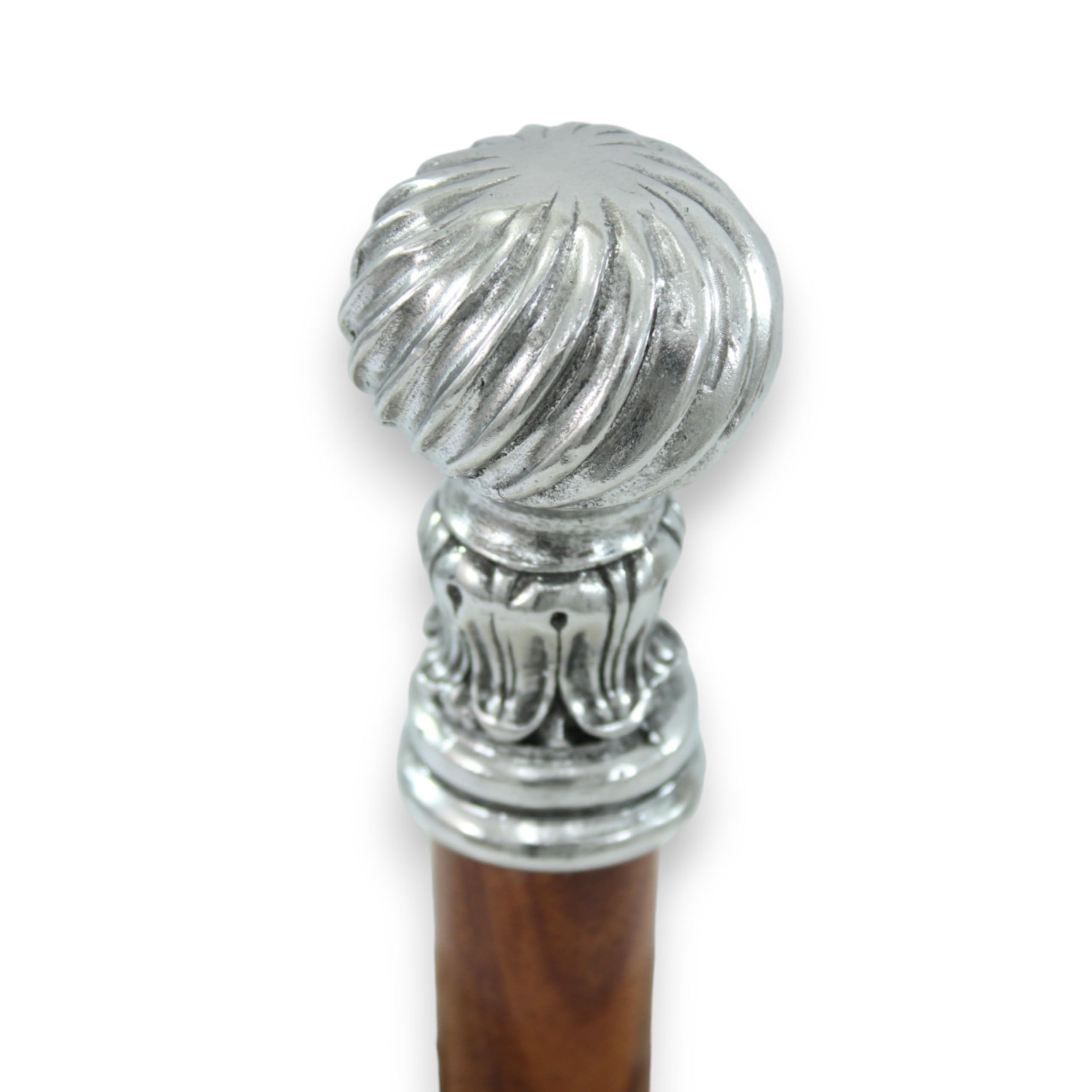 Bastón de paseo elegante negro dandy madera peltre plata (-)