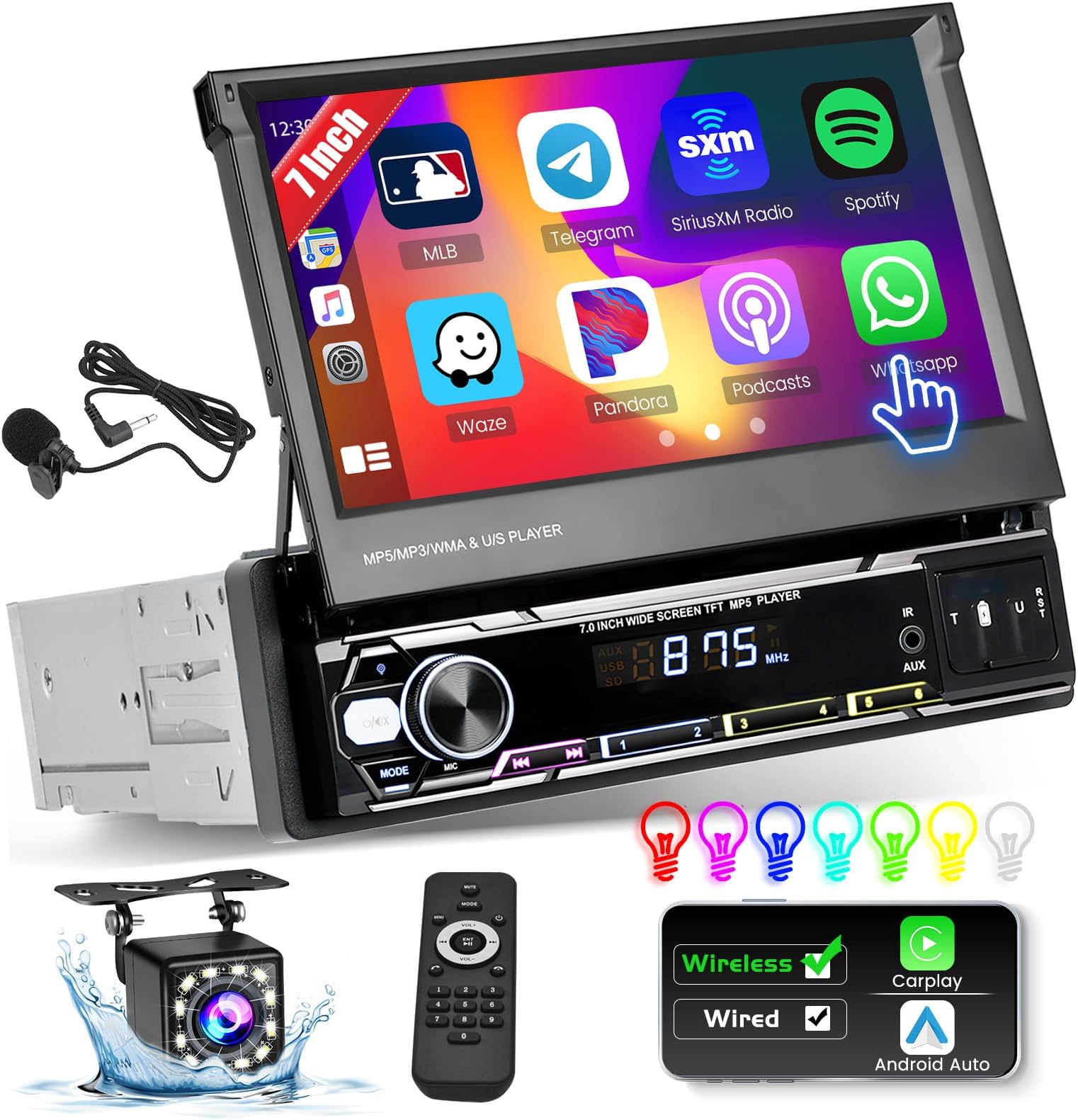 Hikity Autoradio 1 Din Avec cran R tractable 7 Pouces Sans Fil Carplay hikity-autoradio-1-din-avec-cran-r-tractable-7-pouces-sans-fil-carplay