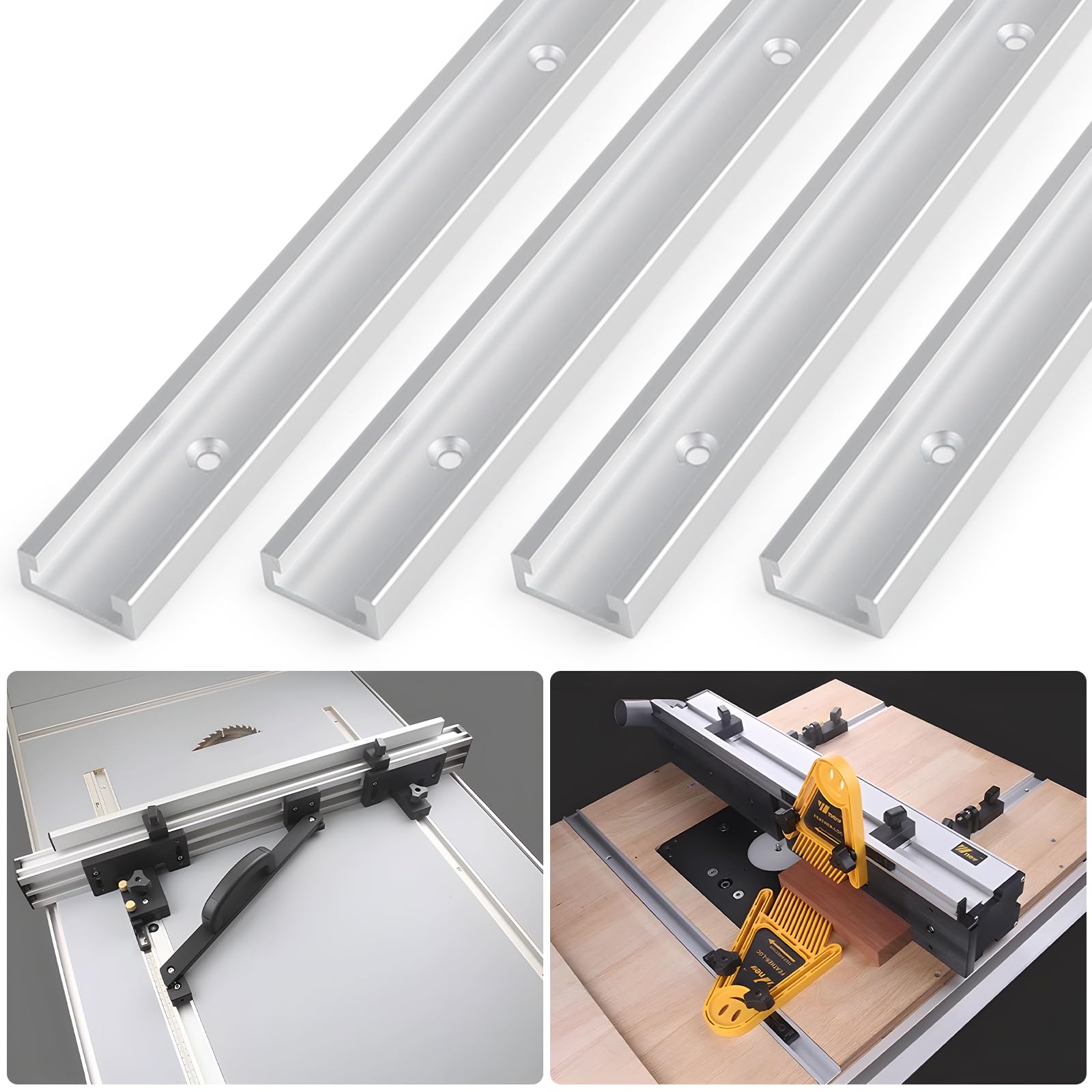 DBREAKS 4pcs T-Track, 400mm T Track Rail en Aluminium, T-Slot pour les Routeurs Fixes de Table de Table du Bois Planches de Plume, avec 6 vis autotaraudeuses(30mm)