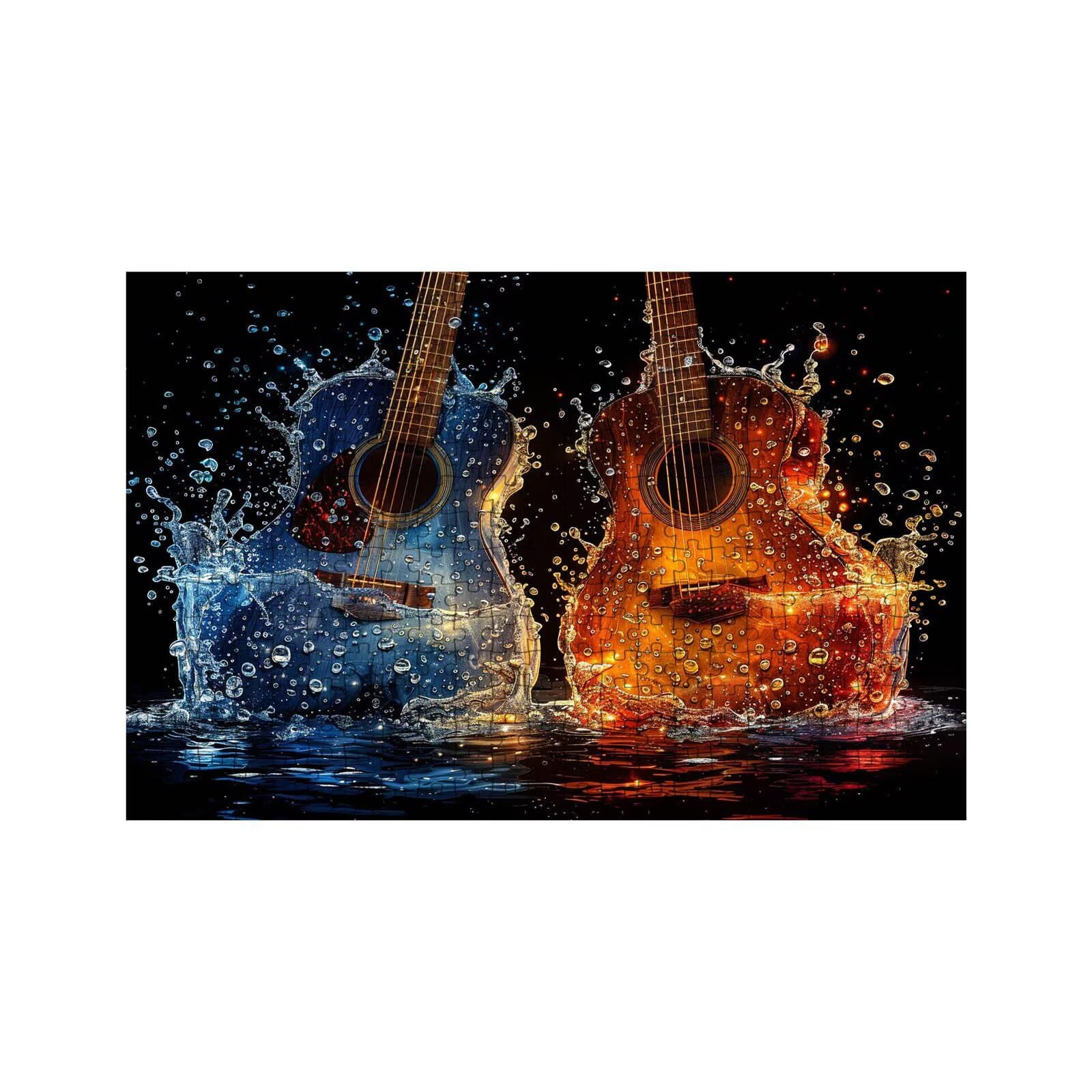 Puzzle 1500 Pezzi, Legno Chitarra Puzzle 1500 Pezzi Adulti, Puzzles Strumenti musicali per Tutta la Famiglia Insieme, Puzzles per Alleviare lo Stress Primavera Decorazioni Parete 60 x 90CM LZPT-00442