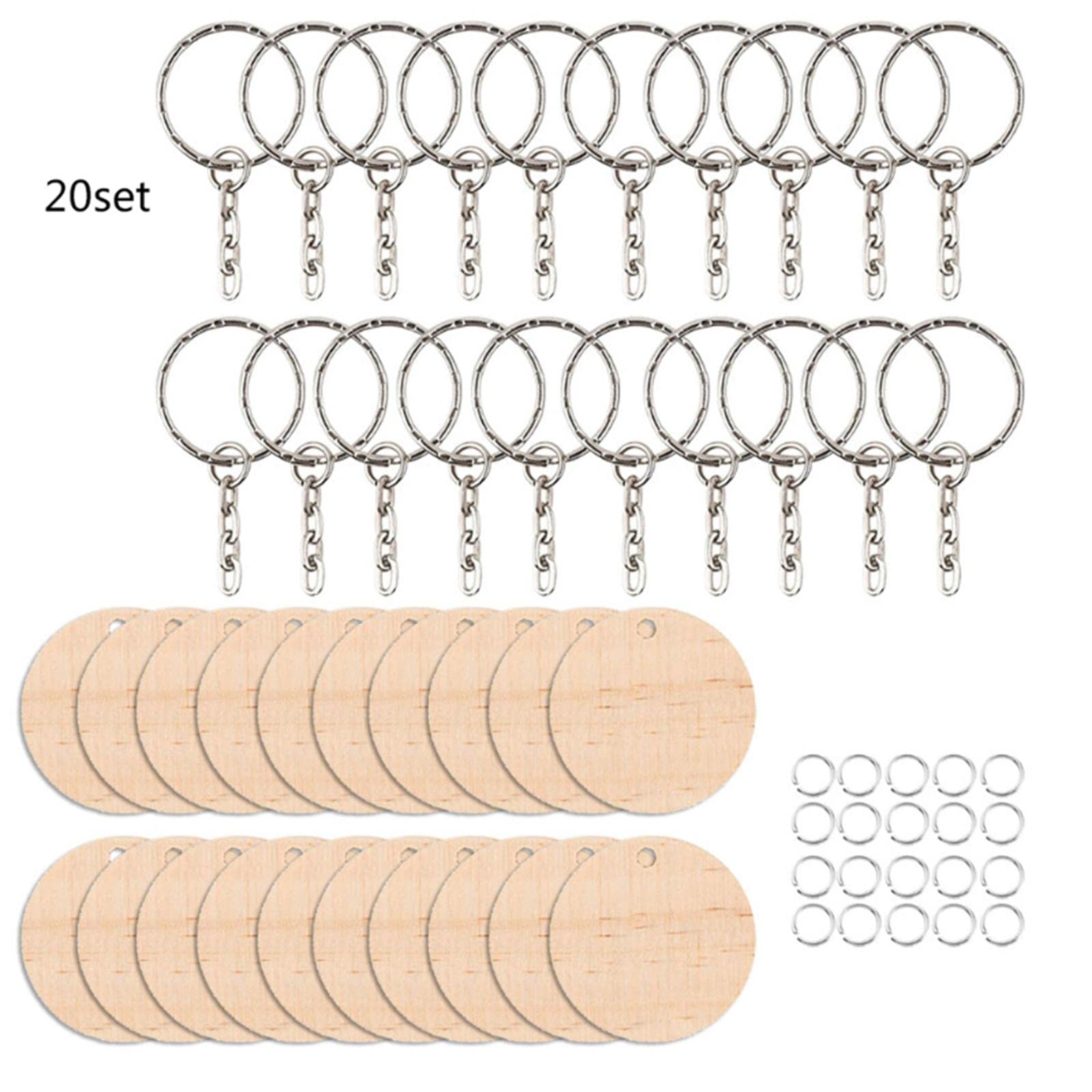 20 Piezas Kit Artesanal de Llaveros de Madera con Anillas y Discos Lisos para Grabar Nombres O Mensajes Especiales Apto para Hacer Recuerdos, 5 Piezas