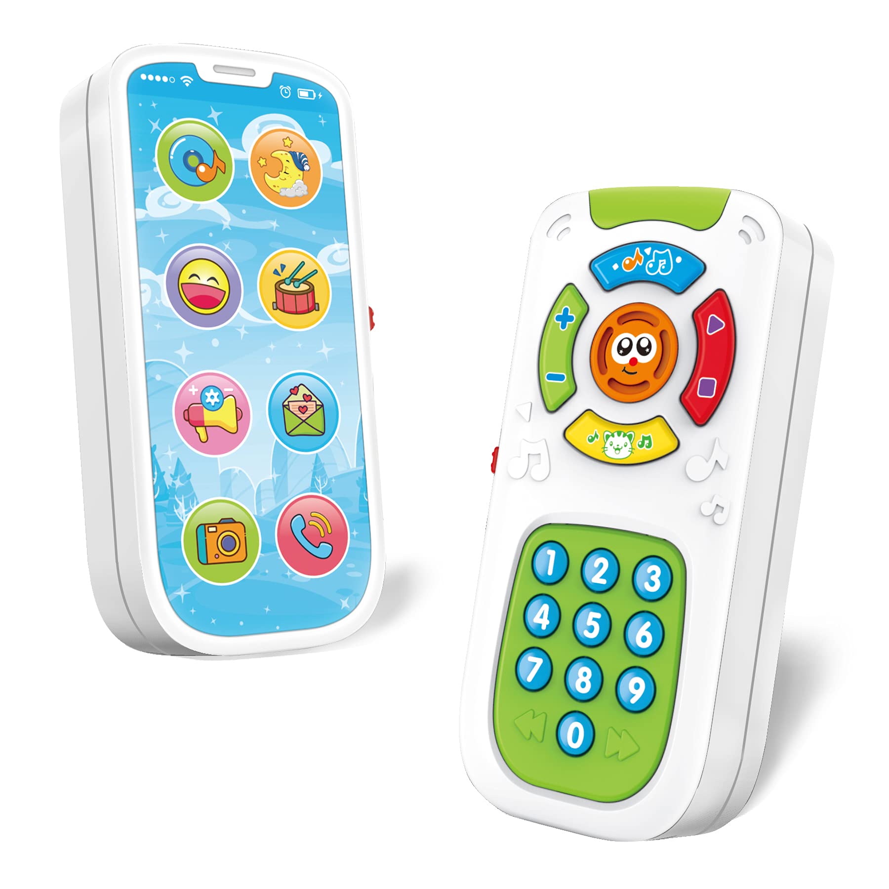 Baby Musical TV Remote Control and Smart Phone Toy with Light and Sounds, Early Learning Toys, Birthday Gifts for Babies, Toddlers, Kids, Boys and Girls