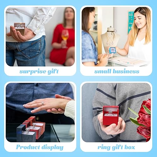 Miniatura 5 de Yinkin Juego de 120 cajas de regalo de anillo de cartón con lazo cuadrado de colores surtidos, pequeña caja de regalo dura para aretes, caja de