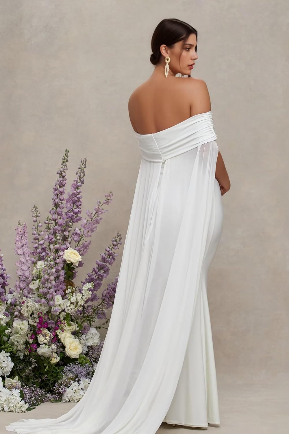Off Shoulder Satin Maternity Dress for Photoshoot Mermaid Maxi Bodycon Pregnancy Dresses Baby Shower 2026 with Train