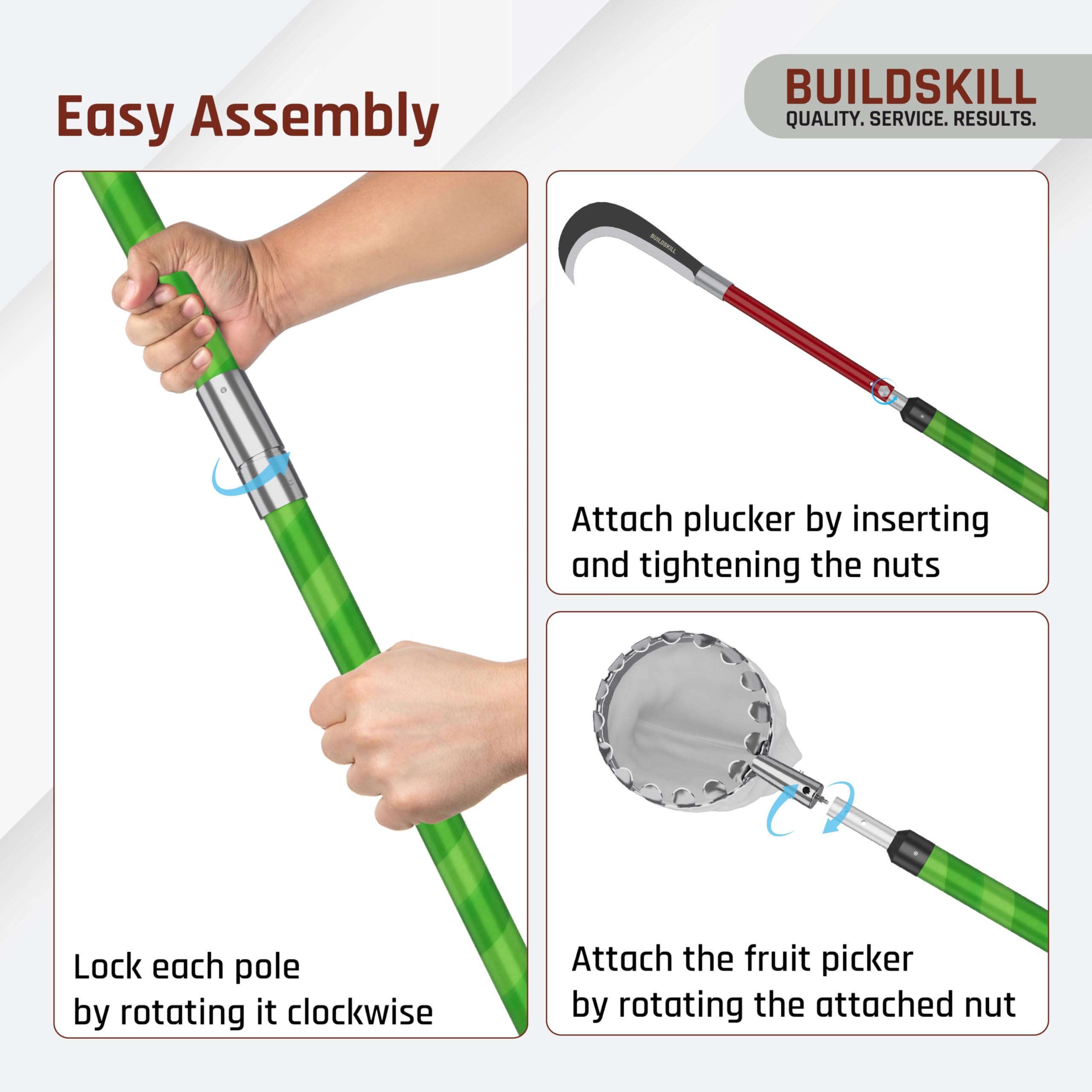 BUILDSKILL 24 Ft Telescopic Coconut Plucker with Pole - Shock Proof | Adjustable Height 8-24 ft | Includes Fruit Picker | Lightweight & Durable Fiber Glass Construction - Easy Assembly - Image 8 thumbnail