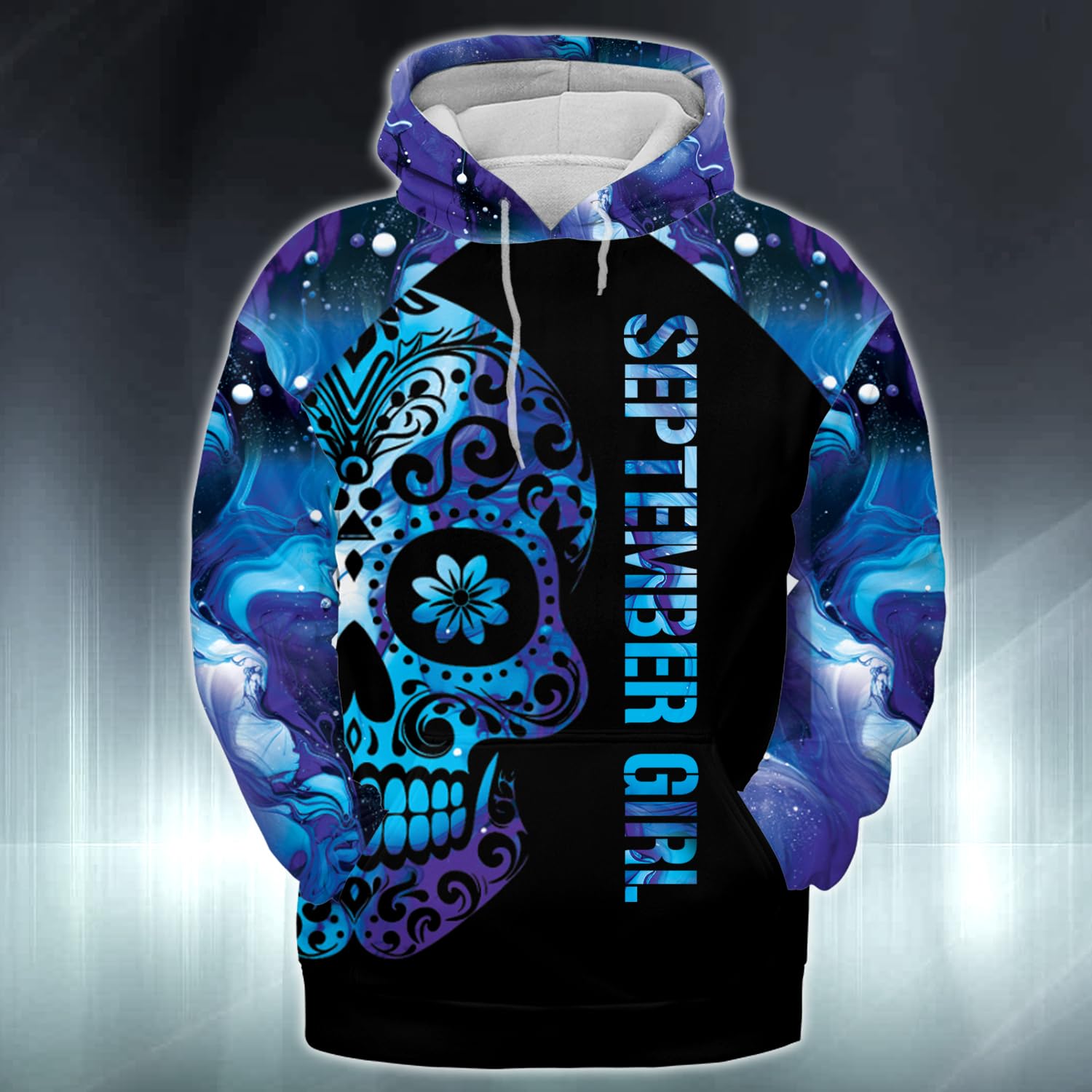 Skull September Girl With Tattoos Pretty Eyes And Born September Hoodie 3D (September)