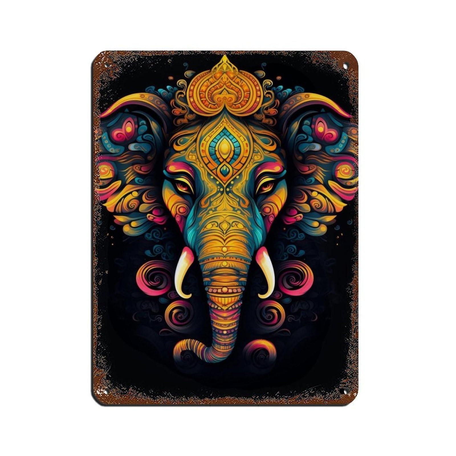 Colorful Ganesh Art (2) Retro Poster Metal Tin Sign Chic Art Retro Iron Painting Bar People Cave Cafe Family Garage Poster Wall Decoration 12x16inch(30x40cm)