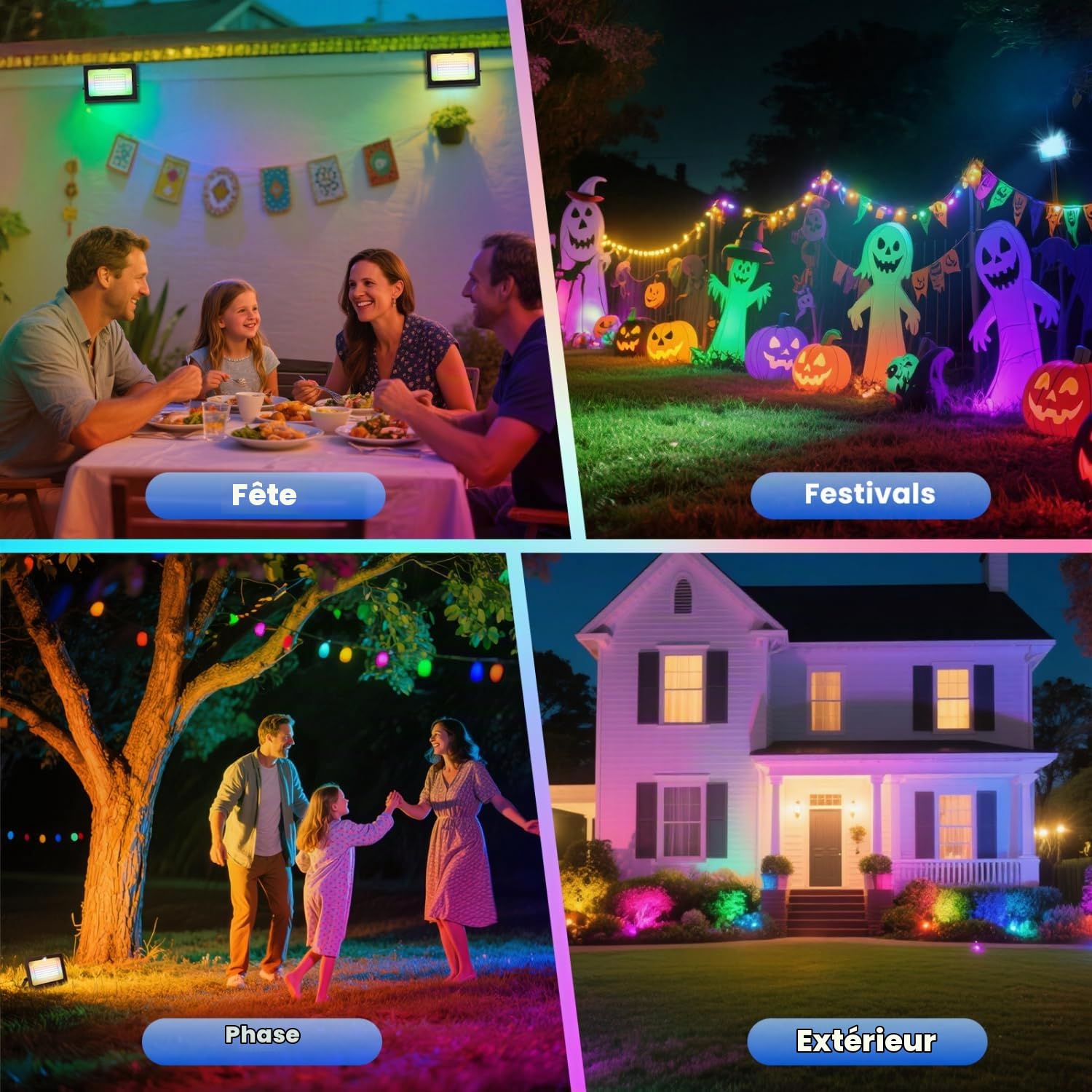 Aigostar - Projecteur LED RGB d’extérieur de 50W,6 Modes Stroboscopiques,Mode DIY, Minuterie.Projecteur led avec Prise et Étanchéité IP65 pour jardin, Câble de 1,5 m,2 Pièces