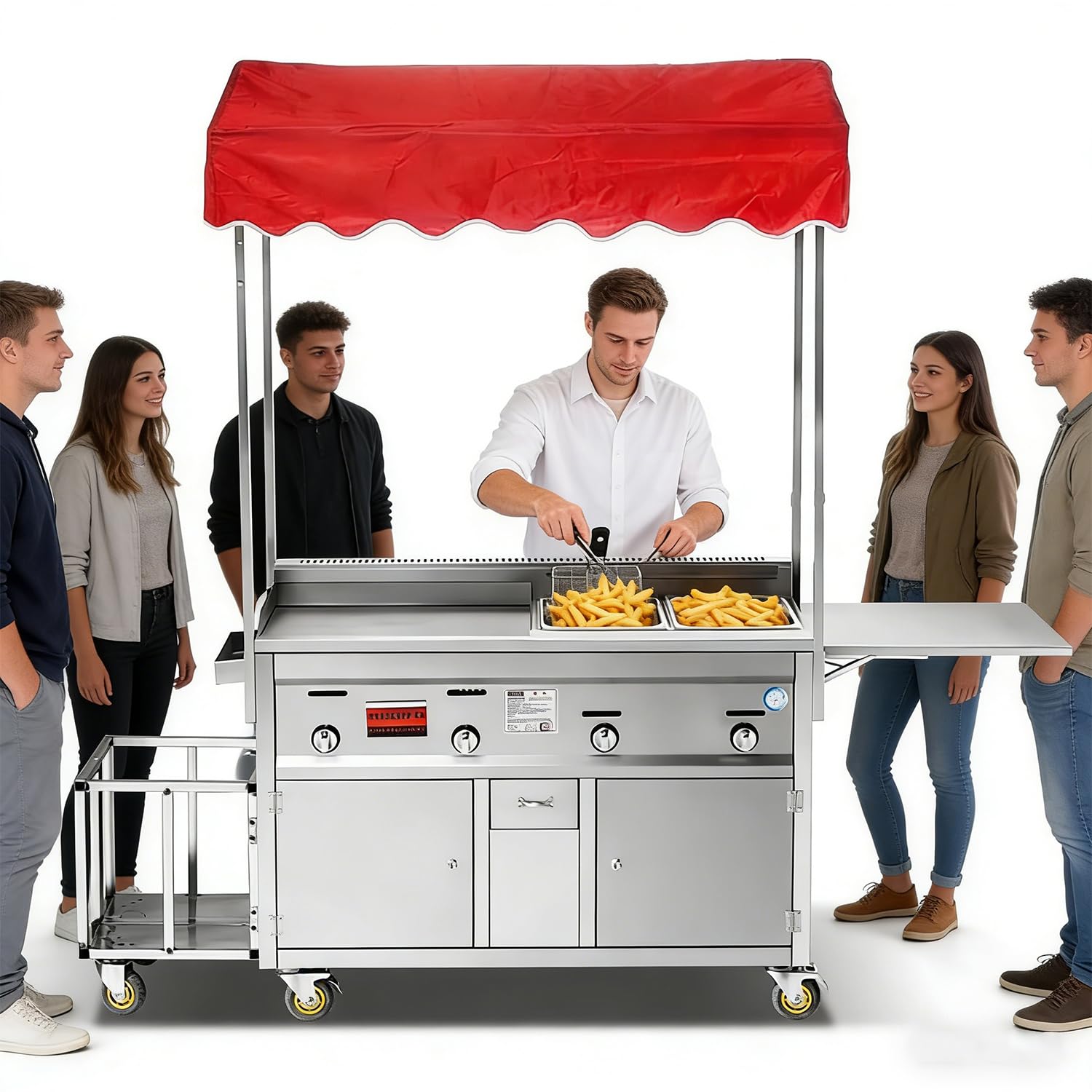 Camión de Venta Ambulante con toldo, Remolque de Comida Totalmente Equipado, Carrito de Venta para Exteriores; Ideal para mercados, Eventos de Comida callejera y Festivales