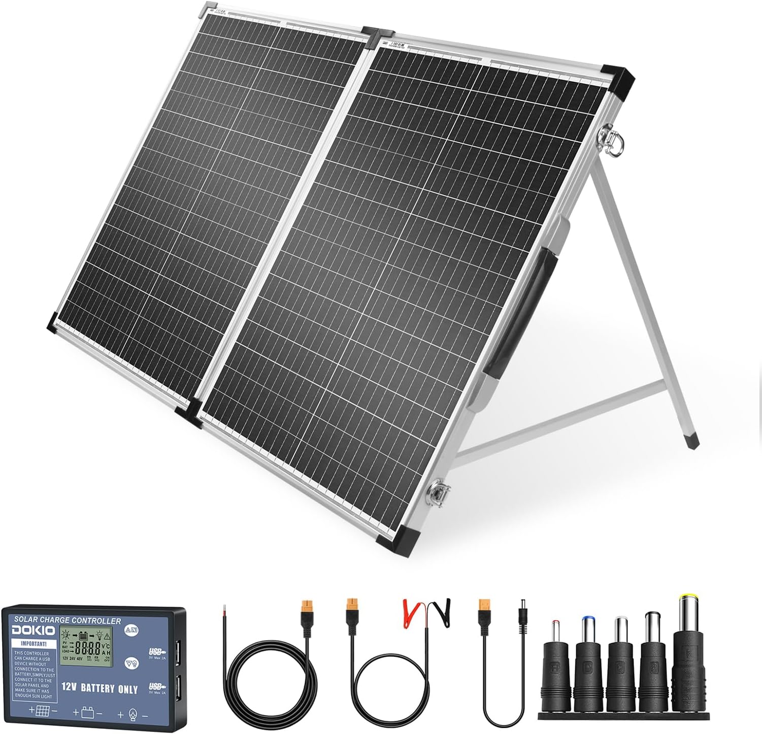 DOKIO Foldable Solar Panel 100 Watt Monocrystalline Solar Suitcase Portable with Controller to Charge 12V Batteries (All Types: Vented AGM Gel) Caravan RV Boat Camper…