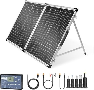 DOKIO Foldable Solar Panel 100 Watt Monocrystalline Solar Suitcase Portable with Controller to Charge 12V Batteries All Types Vented AGM Gel Caravan RV Boat Camper...