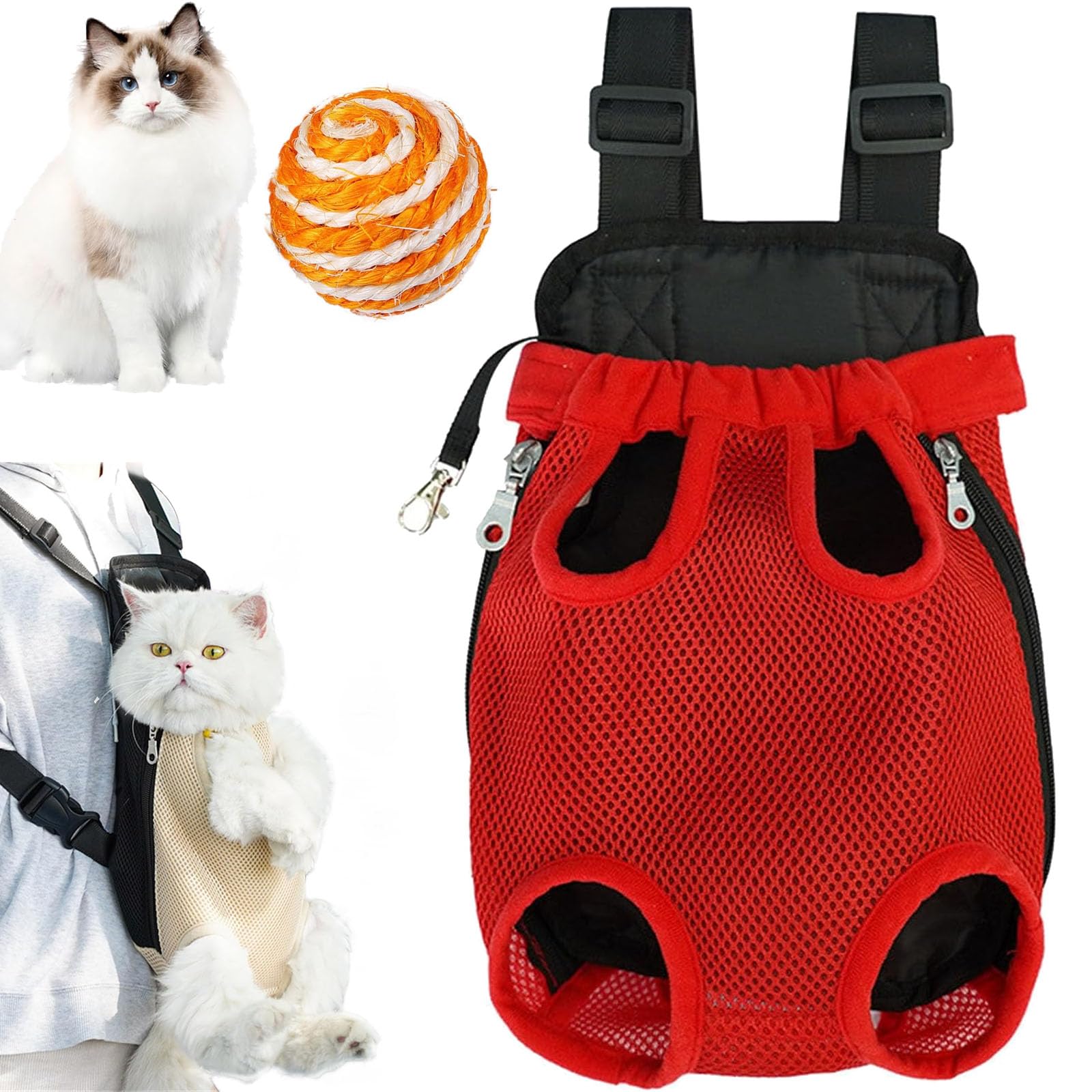 Furry Pawsy Carrier, Furry Pawsy Cat Carrier, Furry Pawsy Cat Backpack, Adjustable Pet Front Cat Dog Carrier Backpack Travel Bag, Breathable & Skin-Friendly (Red, L)