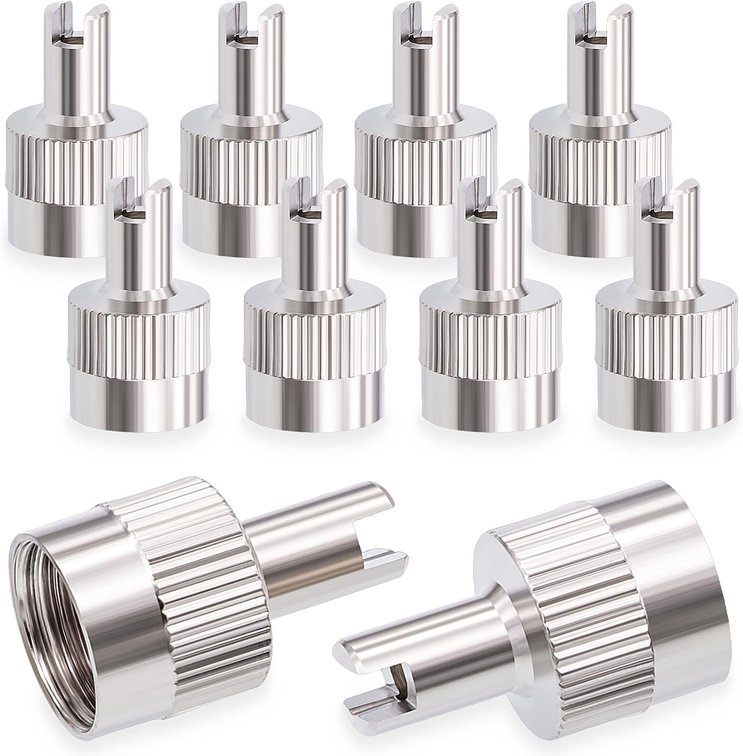 10PCS Tire Valve Stem Caps, Nickel Brass Slotted Slot Valve Stem Caps with Valve Core Remover, with O Rubber Ring, Universal for Cars, SUV, Trucks, Bikes, Motorcycles, Bicycles
