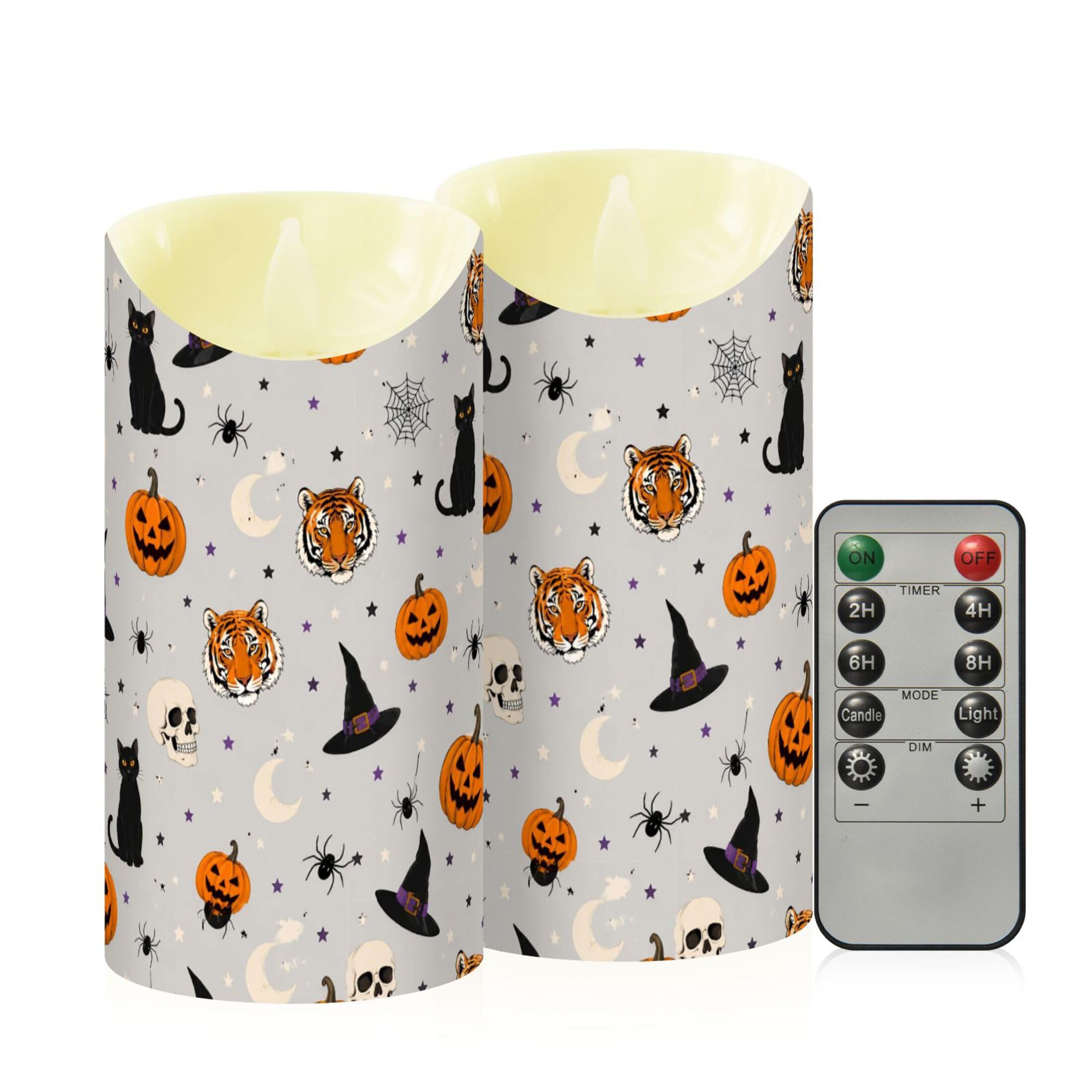 Fuauuyl Halloween LED Flameless Candles Flickering Plastic Pillar Candles Battery Operated Votive Candle with Remote Control and Timer, Home Decoration 2 Pack