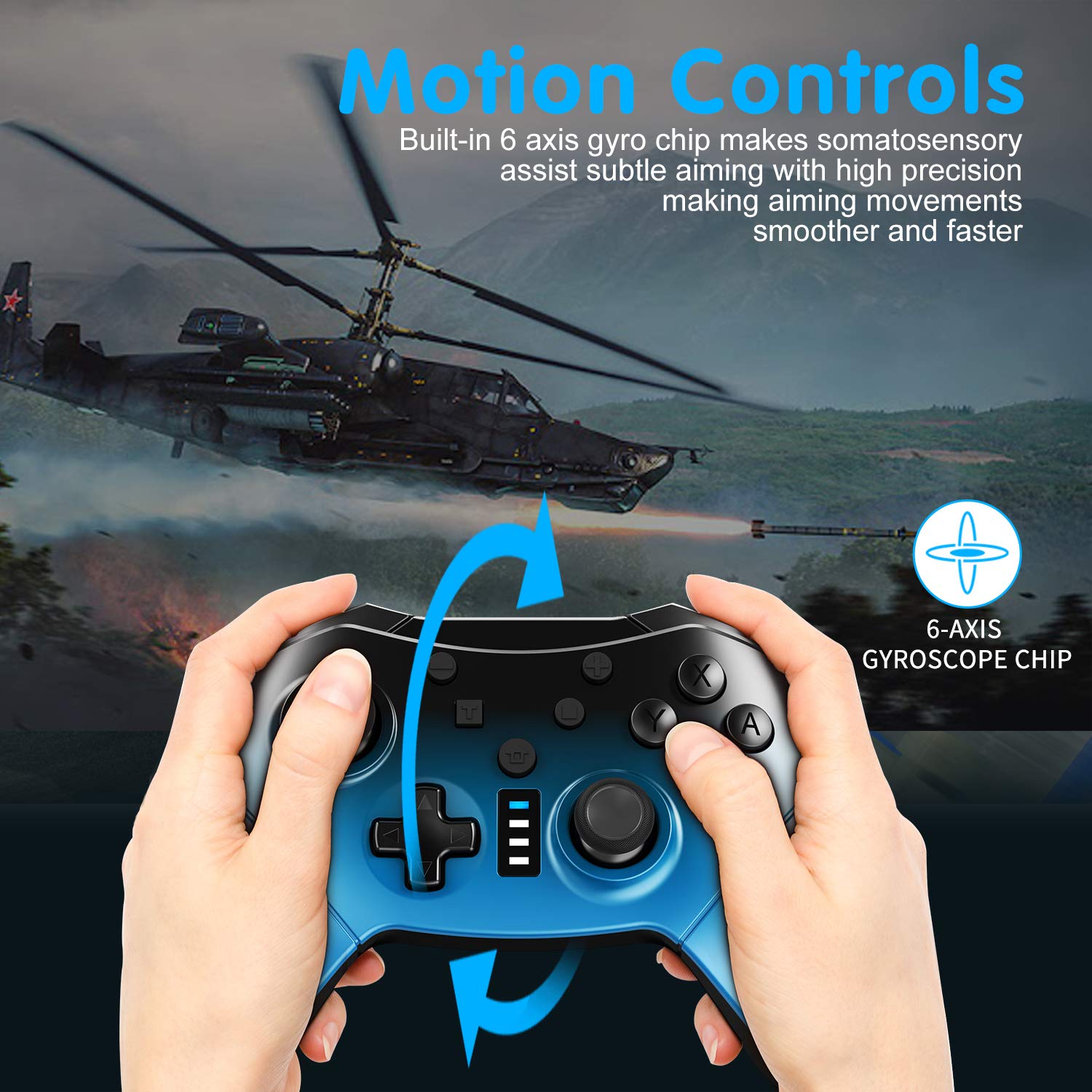 Holiday Deals 🛒 Wireless Switch Pro Controller for Nintendo Switch, 1200mAh Long-Time Play Remote Gamepad Joystick, ABXY Lighting, Support Motion Control Dual Vibration Turbo (Blue)