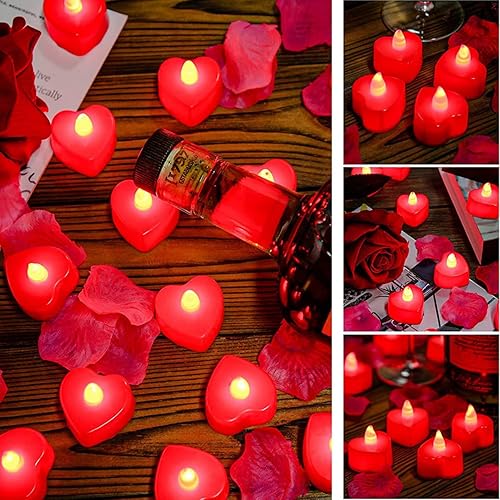 Miniatura 2 de Juego de noche especial de decoración romántica decoración del día de San Valentín 24 velas LED de té y 2000 pétalos de rosa artificiales para noche