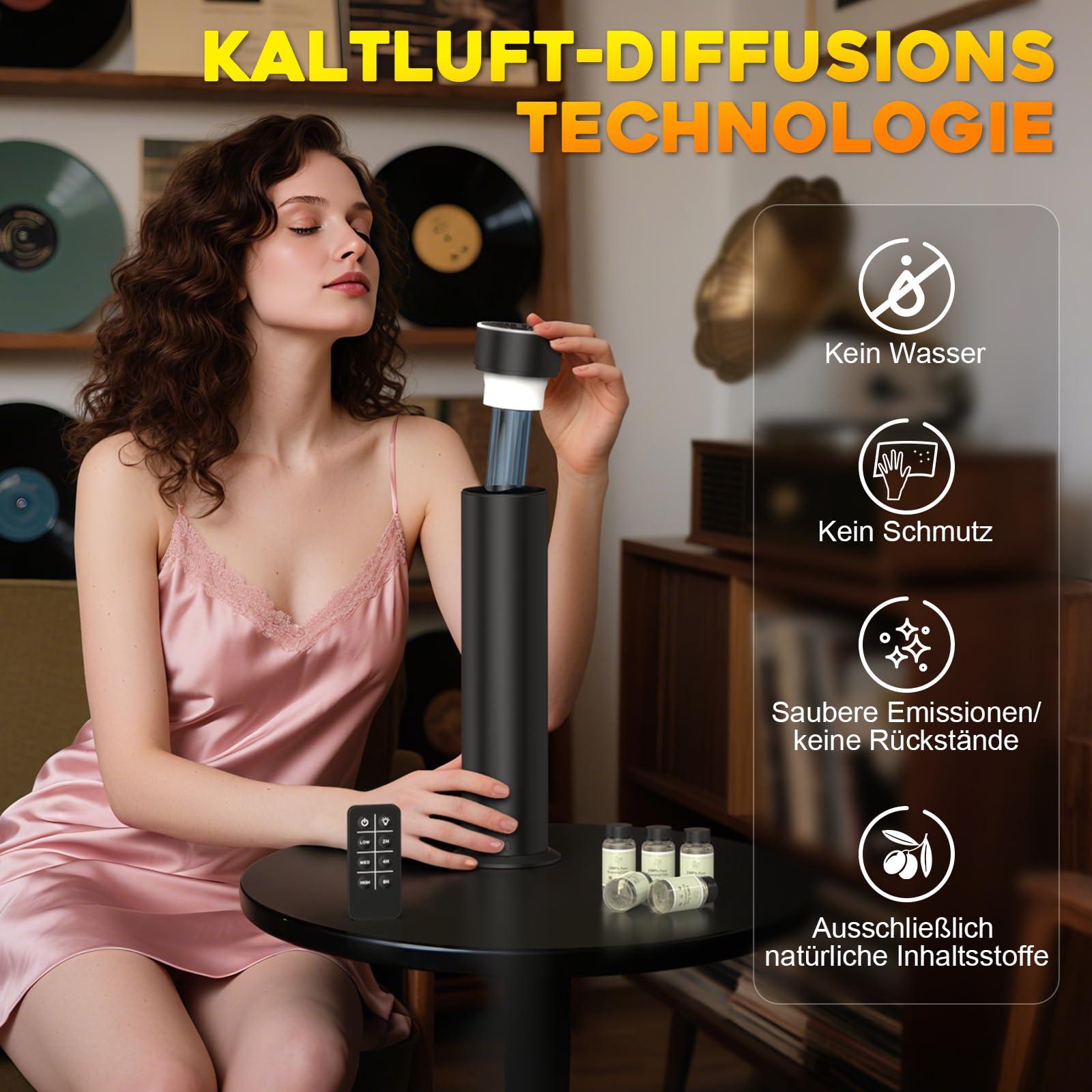 Wasserloser Aroma Diffuser Set, ShinePick Smart Aroma Diffusor Wasserlos Ätherische Öle Diffuser Ohne Wasser Duftdiffusor Luxus Raum Luftdiffusor mit 5 Flaschen Ätherischer Öl