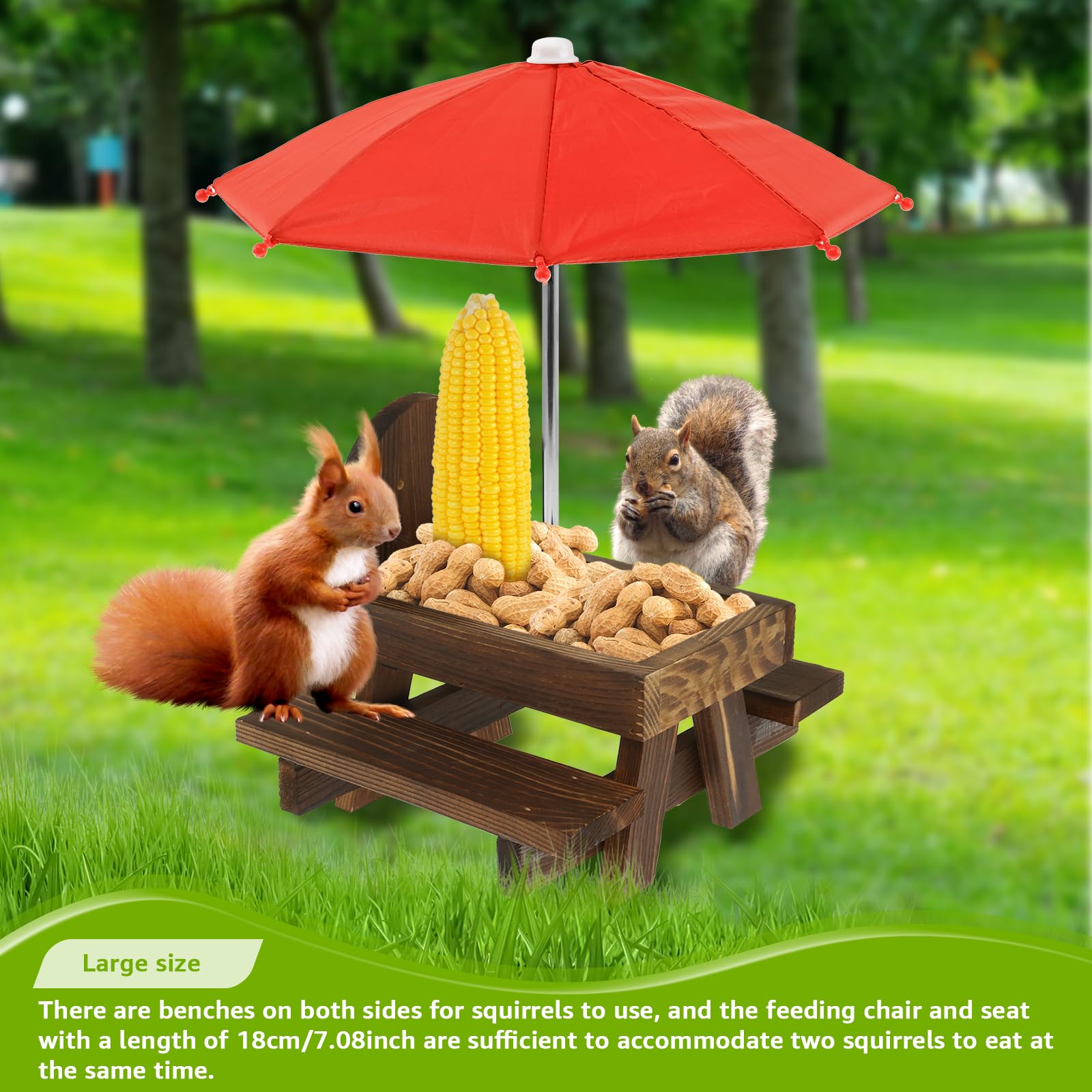 Squirrel Feeder for Outdoor Funny Squirrel Feeding Table with Umbrella and Corn Cob Holder,Great Outdoor Wildlife Feeding Station Encouraging Squirrels to your Garden - Image 4