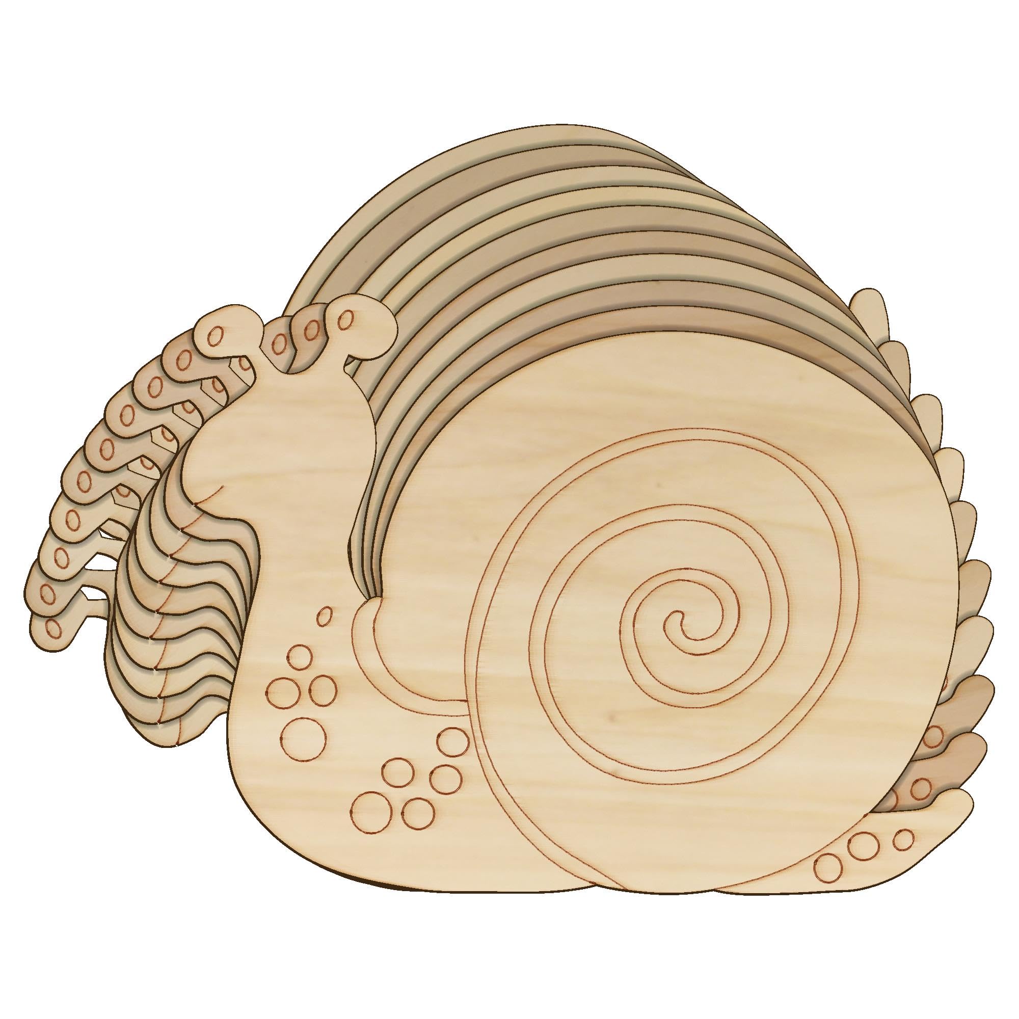10x Wooden Comic Snail Side on Craft Shape in 3mm Ply Mollusc(5 x 6.6cm,No Hole)
