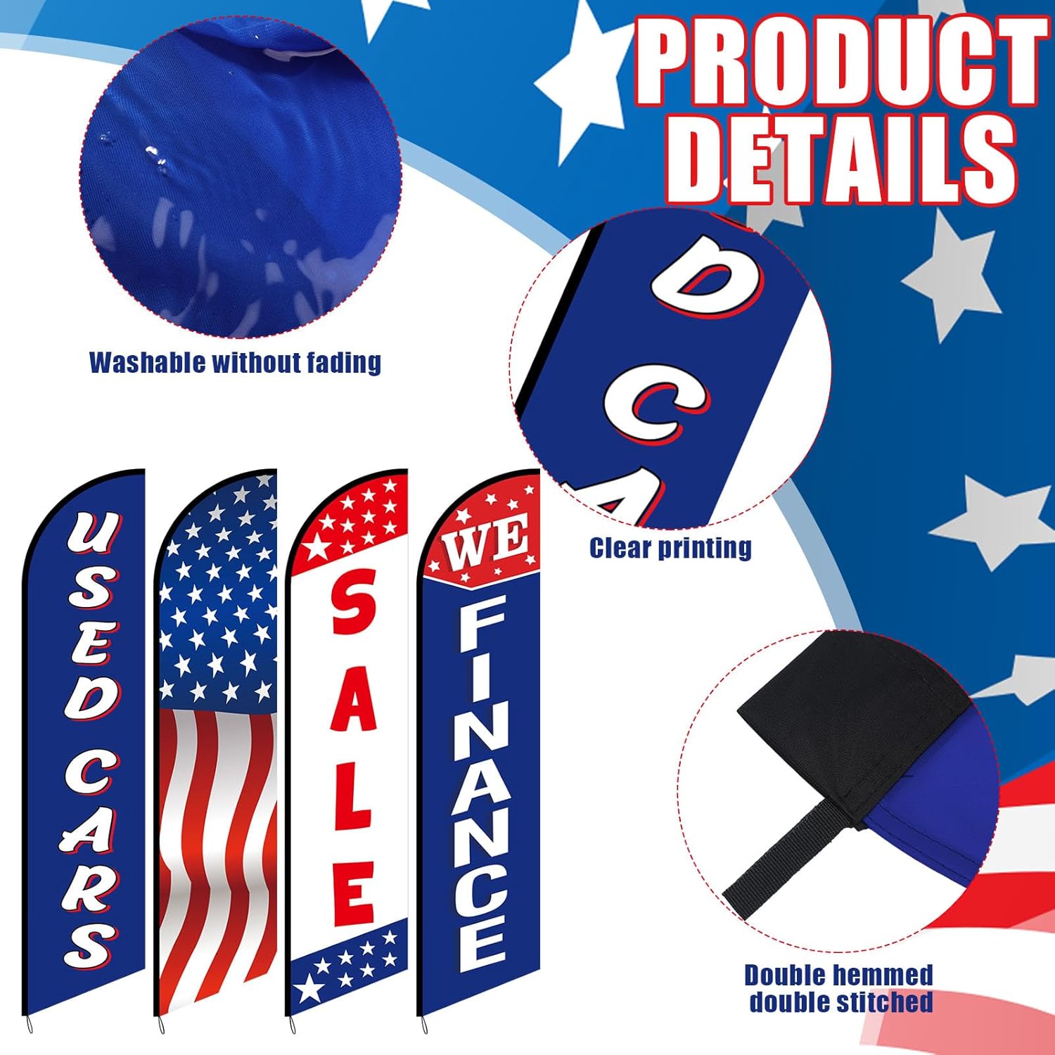 4 Pack Used Cars Flag Windless Swooper 12 ft Lot Auto Swooper Feather Flags We Finance Second Hand Cars Advertising Banner Dealership Supplies for Used Sale Business - Image 3