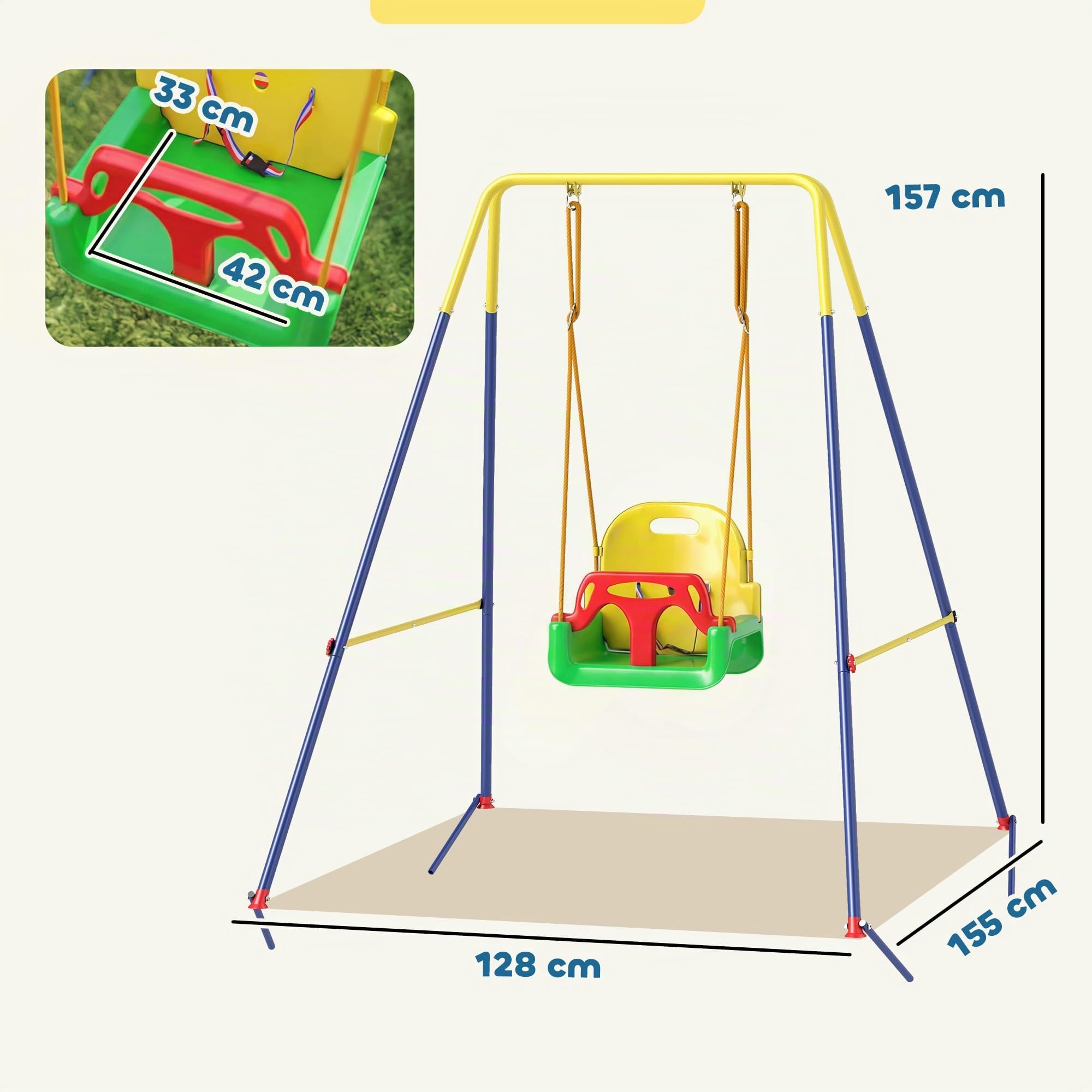 AIYAPLAY Portique Balançoire Exterieur Enfants 3-en-1 Pliable Multicolore
