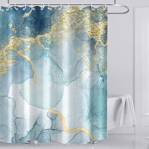 Vista 13 de AWERT Cortina de ducha de mármol azul, impermeable para decoración de baño, impresa lavable con ganchos, 72 x 72 pulgadas