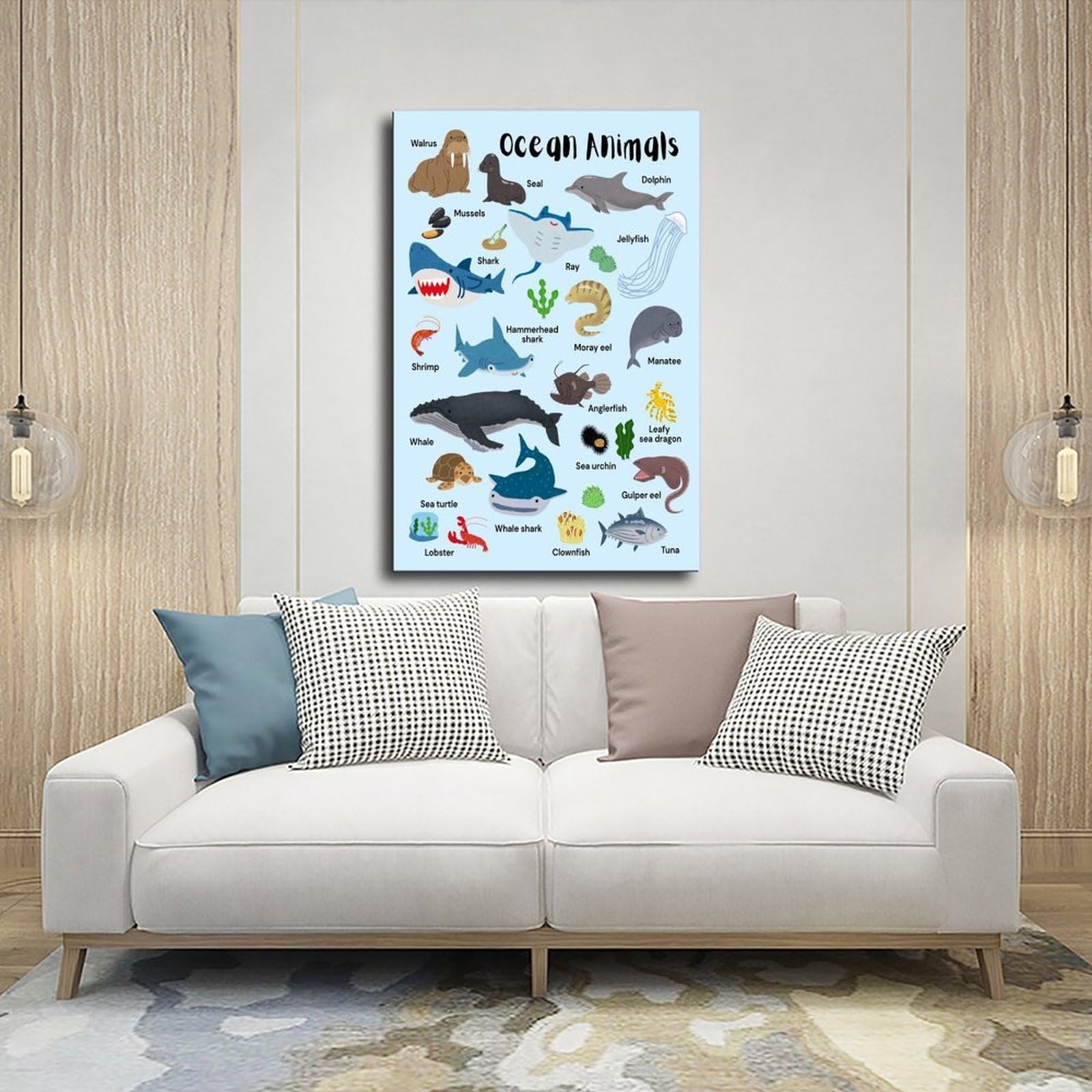 Póster de lienzo con conocimiento de la enciclopedia de animales marinos, decoración de dormitorio, paisaje, oficina, habitación, regalo, 40 x 60 cm