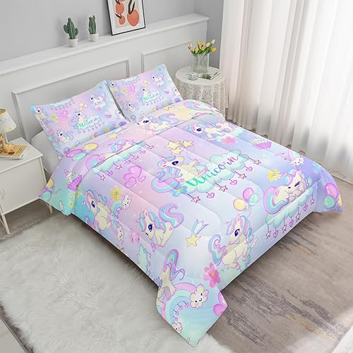 Miniatura 2 de Axolotl Juego de ropa de cama de unicornio, tamaño individual, juego de edredón de unicornio para niñas, niños y adolescentes, juego de ropa de cama