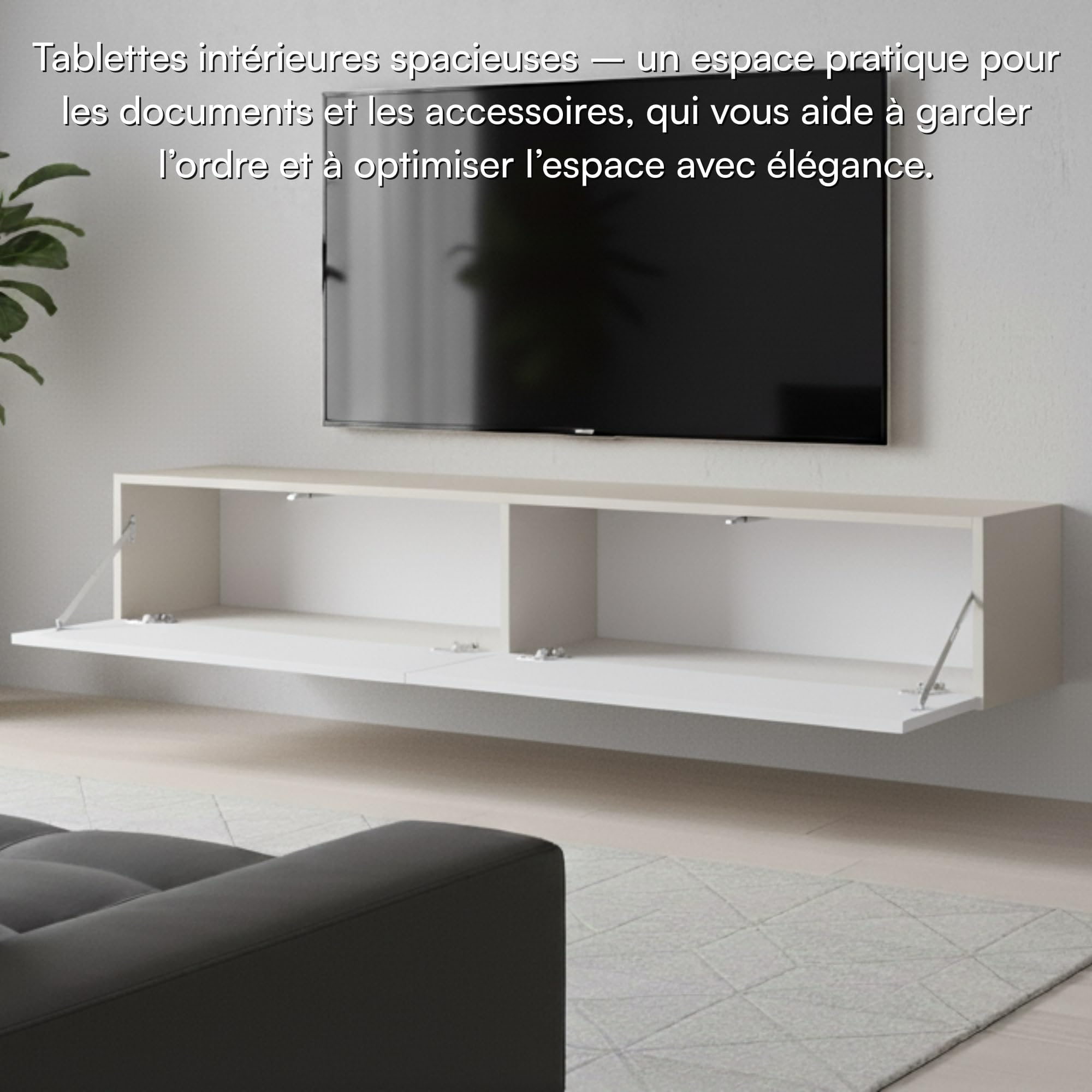 Selsey Meuble TV Armoire De Télévision 175 cm Suspendu Façade Fraisée Beige Gris Veldio