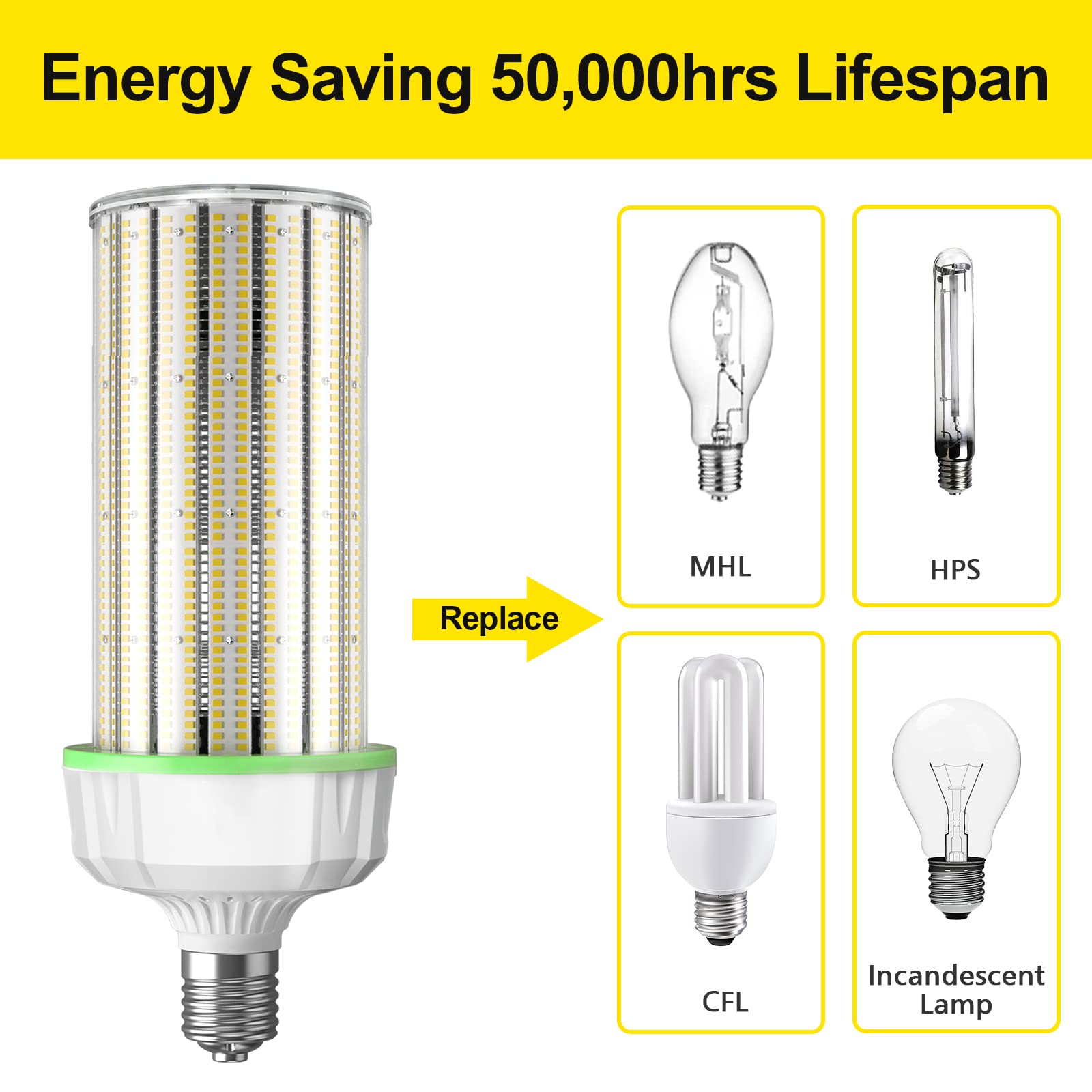 12 Pack 480V 250W LED Corn Light Bulb ETL Listed 37500 Lumens 5000K Large Area Cool Daylight White — view 3