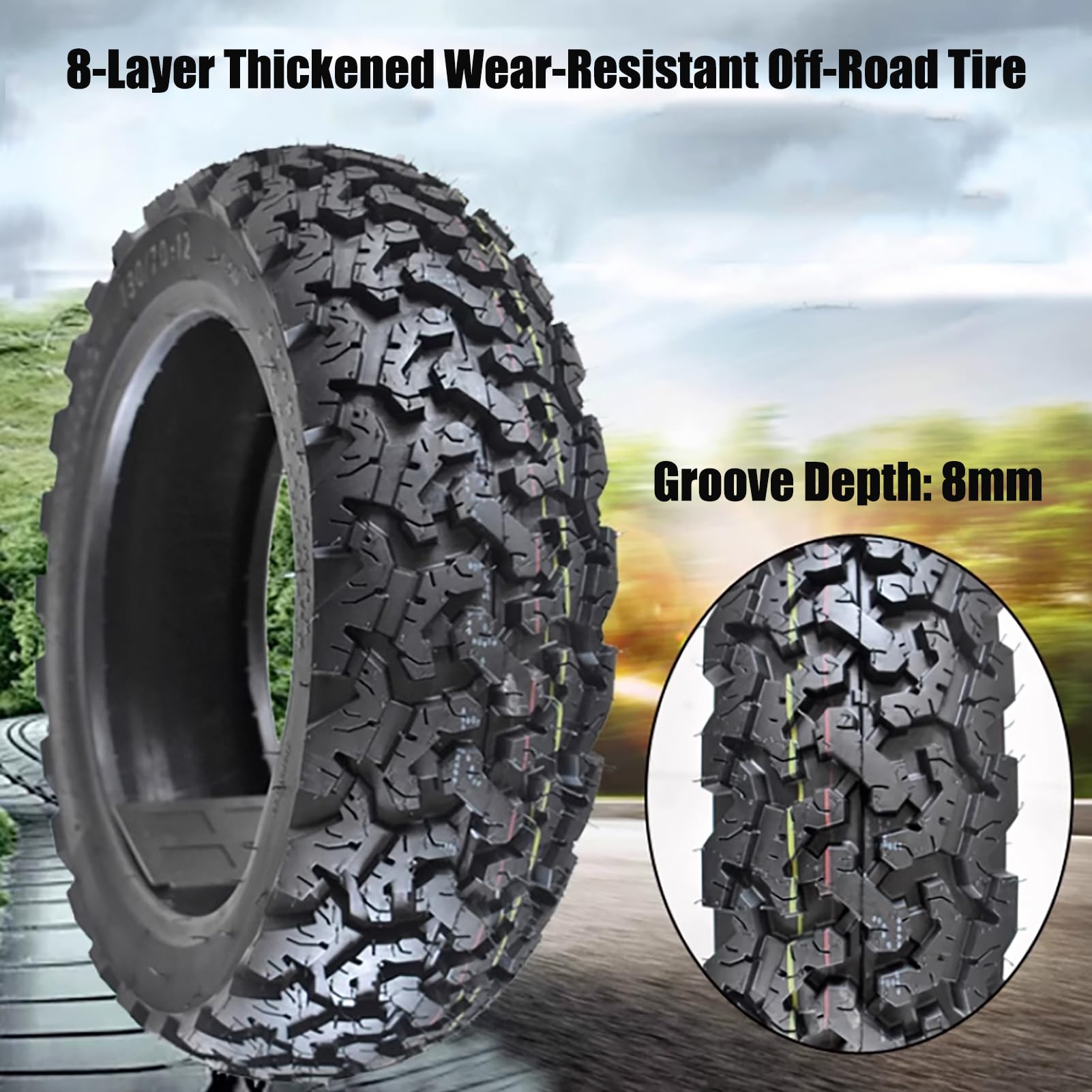 3.0-10 Scooter Tire, 3.0-10 Tubeless Tire, 3.0-10 off Road Tubeless Ricambio Pneumatico Esterno, per Anteriore/Posteriore Sostituzione del Pneumatico Accessorio di Ricambio