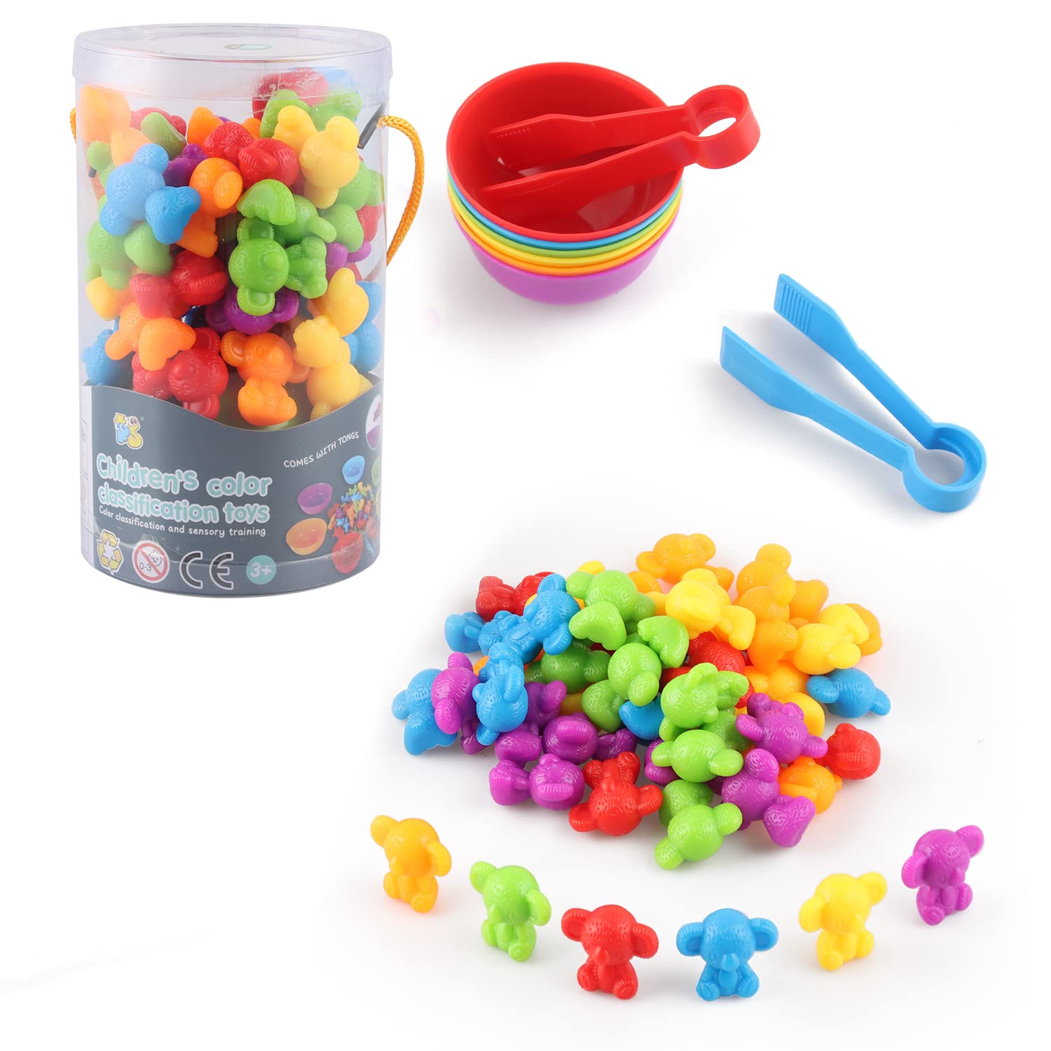 AllLeeGay Montessori Counting Rainbow Toys, 48 Pcs Colour Sorting Toys for Toddlers from 3 4 5 6 Years with Matching Bowl and Tweezers, Preschool Educational Learning Toys, Math Skills, Koala-0001