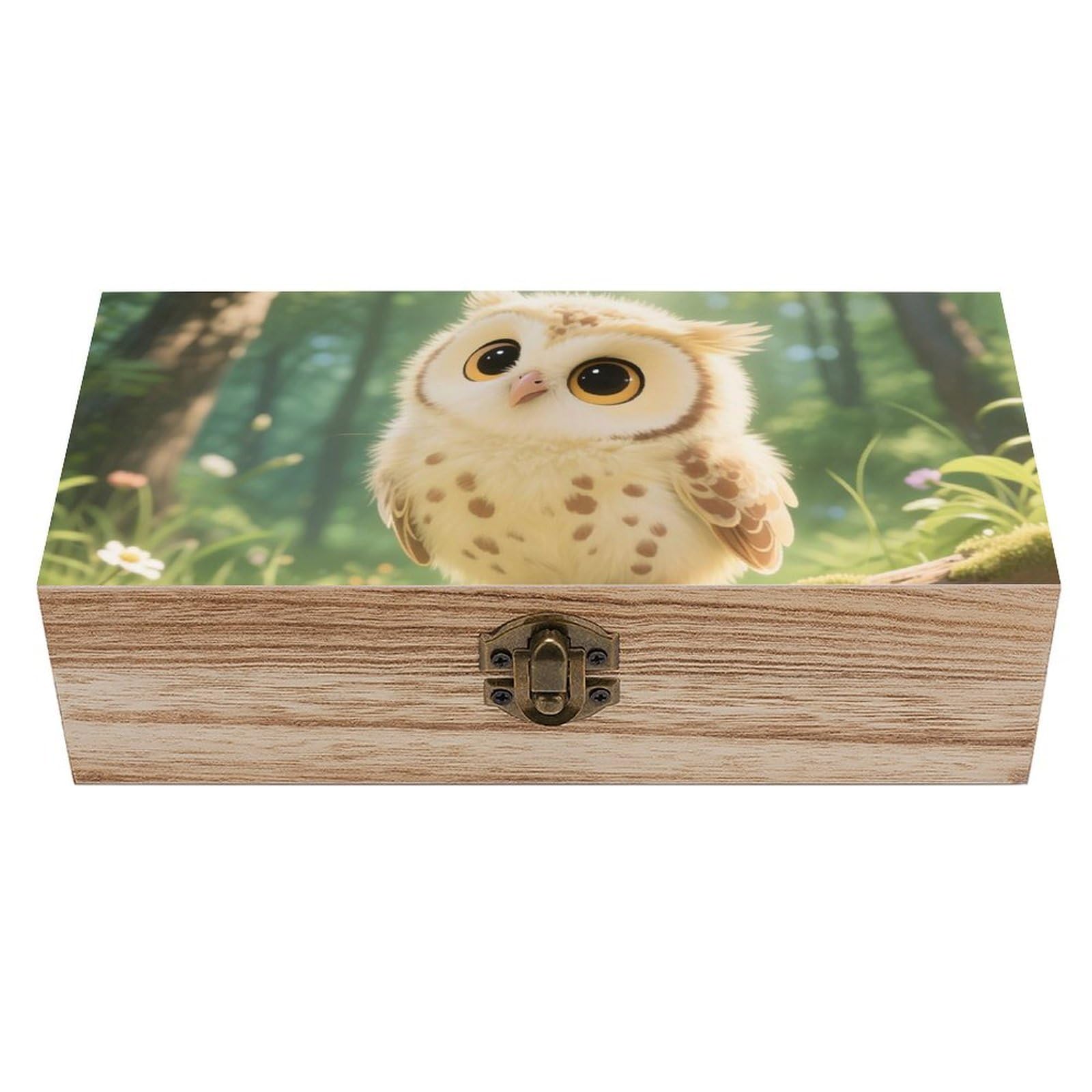 FodPand Decorative Keepsake Box Wooden Storage Boxes with Hinged Lid Handmade Cute Owl Cub Wood Organizer Memory Treasure Box for Jewelry Craft Card Photo Storage Wedding Bridal Shower Gifts