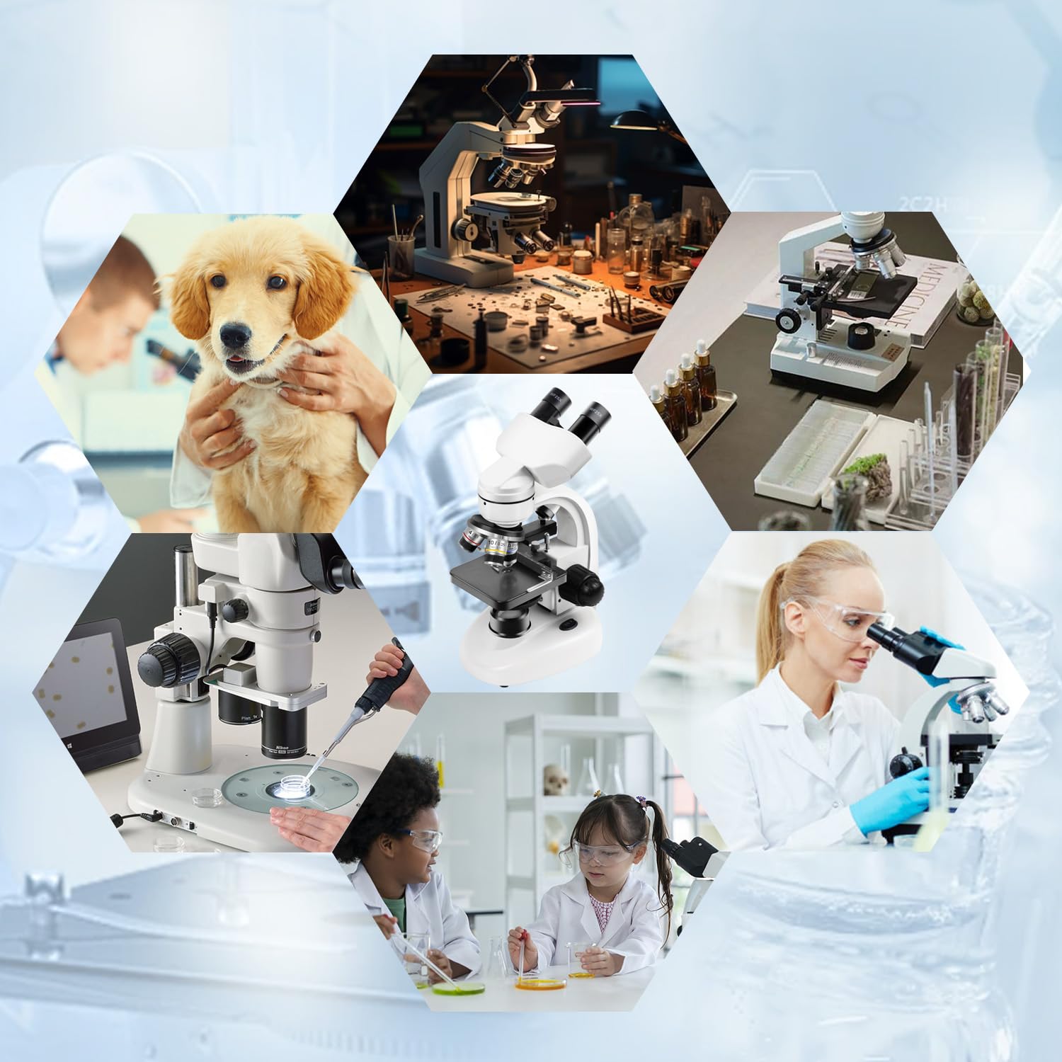 Microscopio binoculare composto 40X-2000X, WF10X WF25X con Lame di Microscopio (30 pezzi), Platino meccanico, per la scuola, il laboratorio, l'educazione domestica per gli studenti adulti