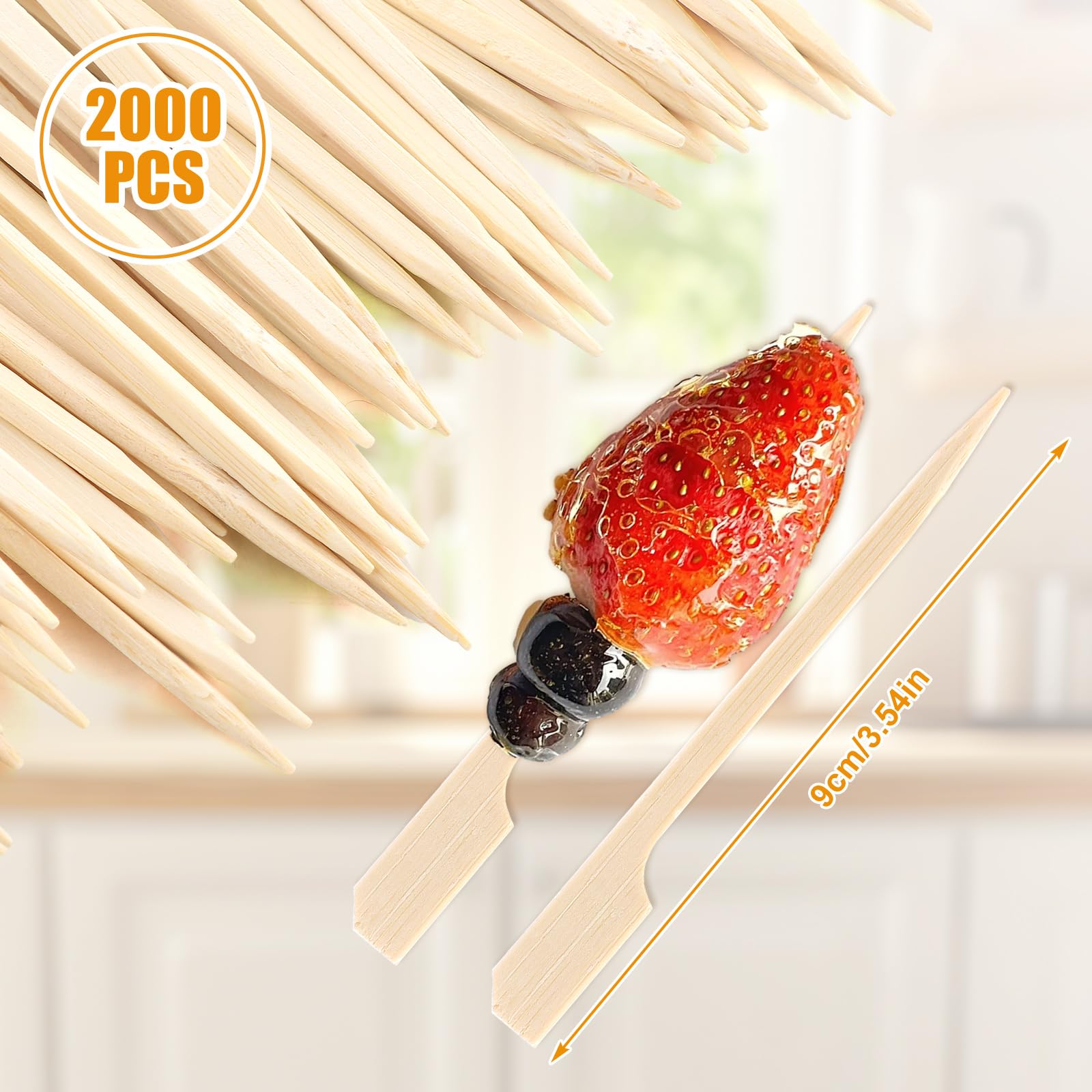 2000 spiedini in legno da 9 cm, bastoncini di bambù naturale per barbecue, fontana di cioccolato, buffet e satay, bastoncini multiuso per kebab e decorazioni di frutta
