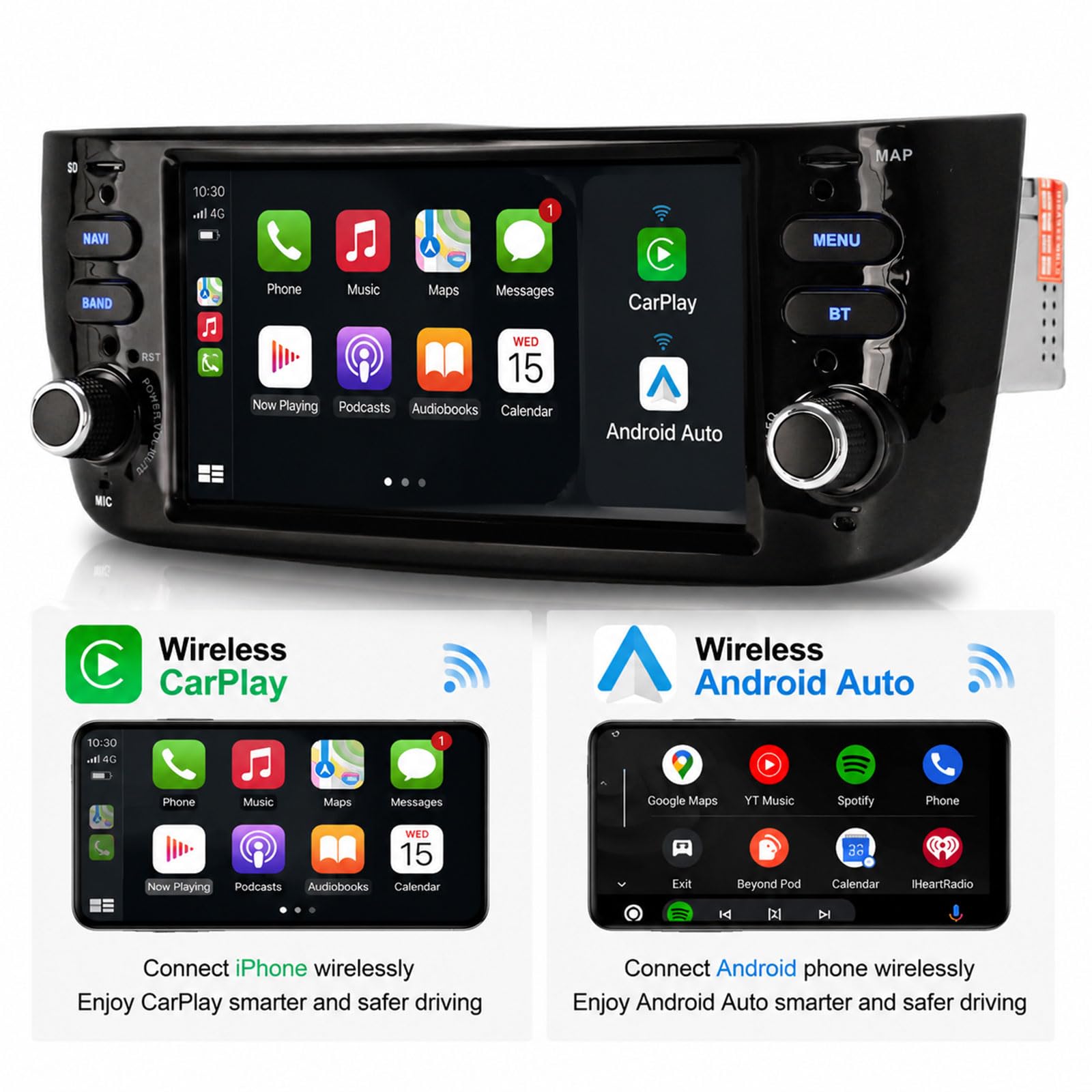 Erisin 8-Core Android 16 Radio Coche Bluetooth para Fiat Grande Punto Linea | 8-Core 4GB+64GB 6.2" GPS Navegación Estéreo de Automóvil IPS Wireless CarPlay Android Auto DSP Bluetooth WiFi Dab+ OBD Canbus