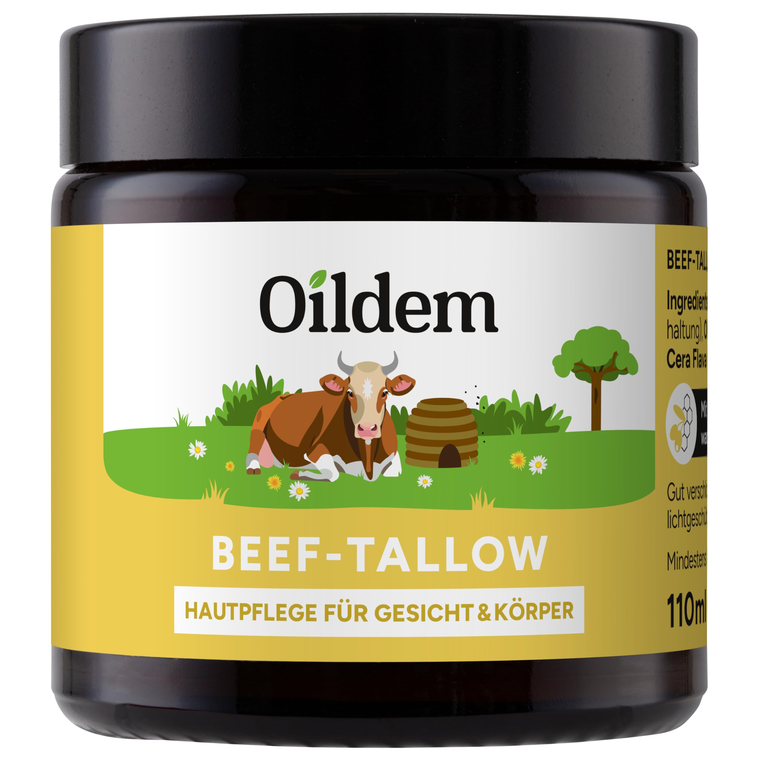 Oildem Beef Tallow Creme - Rindertalg Feuchtigkeitscreme aus grasgefütterter Weidehaltung - In Deutschland hergestellt - 110ml