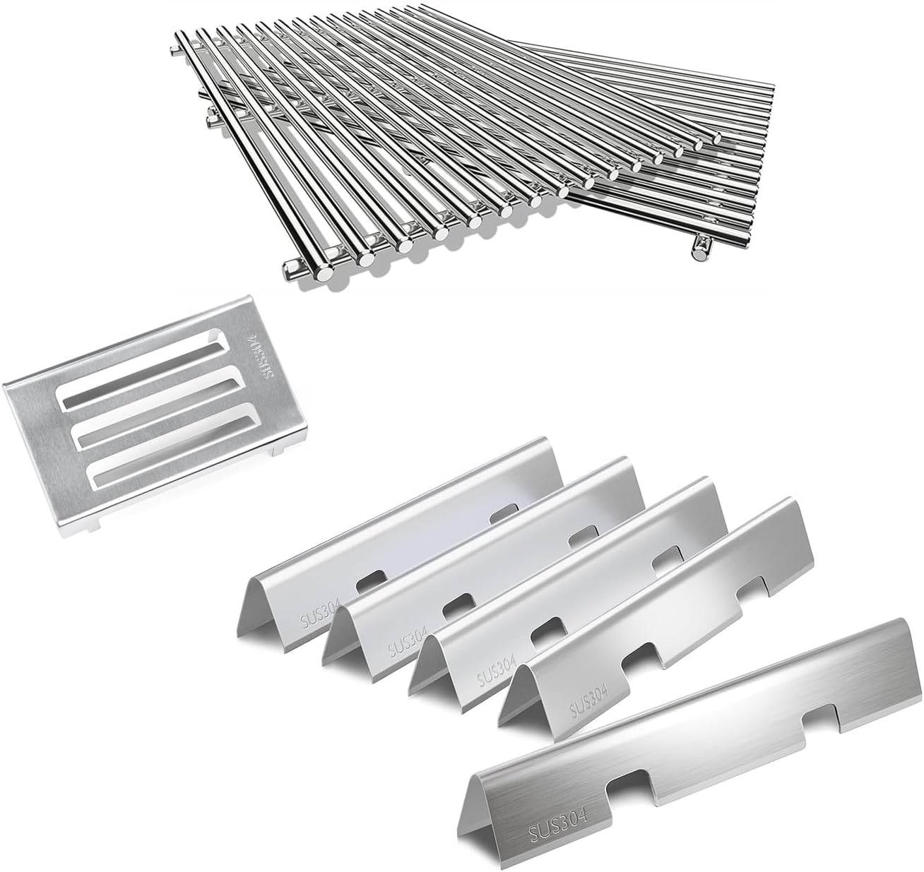 QuliMetal SUS304 7636 Flavorizer Bars, 9MM Grates and Heat Deflector for Weber GS4 Spirit II 300 Series Gas Grills with Front Control Knob