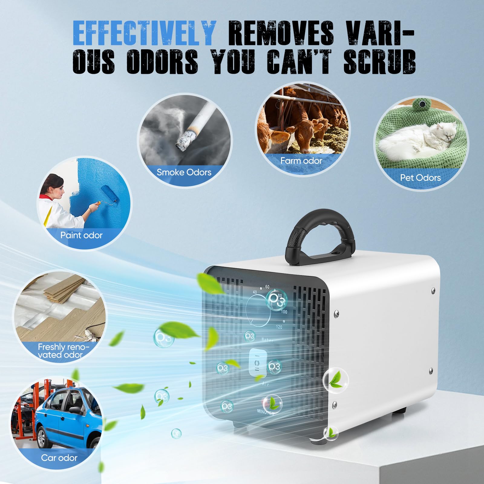 2 In 1 Generatore Di Ozono, 60000Mg/H,con Modalità Acqua e Aria, 400㎡,Timer 120 Min,Ozonizzatore Per Ambienti,Casa,Voiture,Appartamenti,Hotel,Cucina (Bianco)