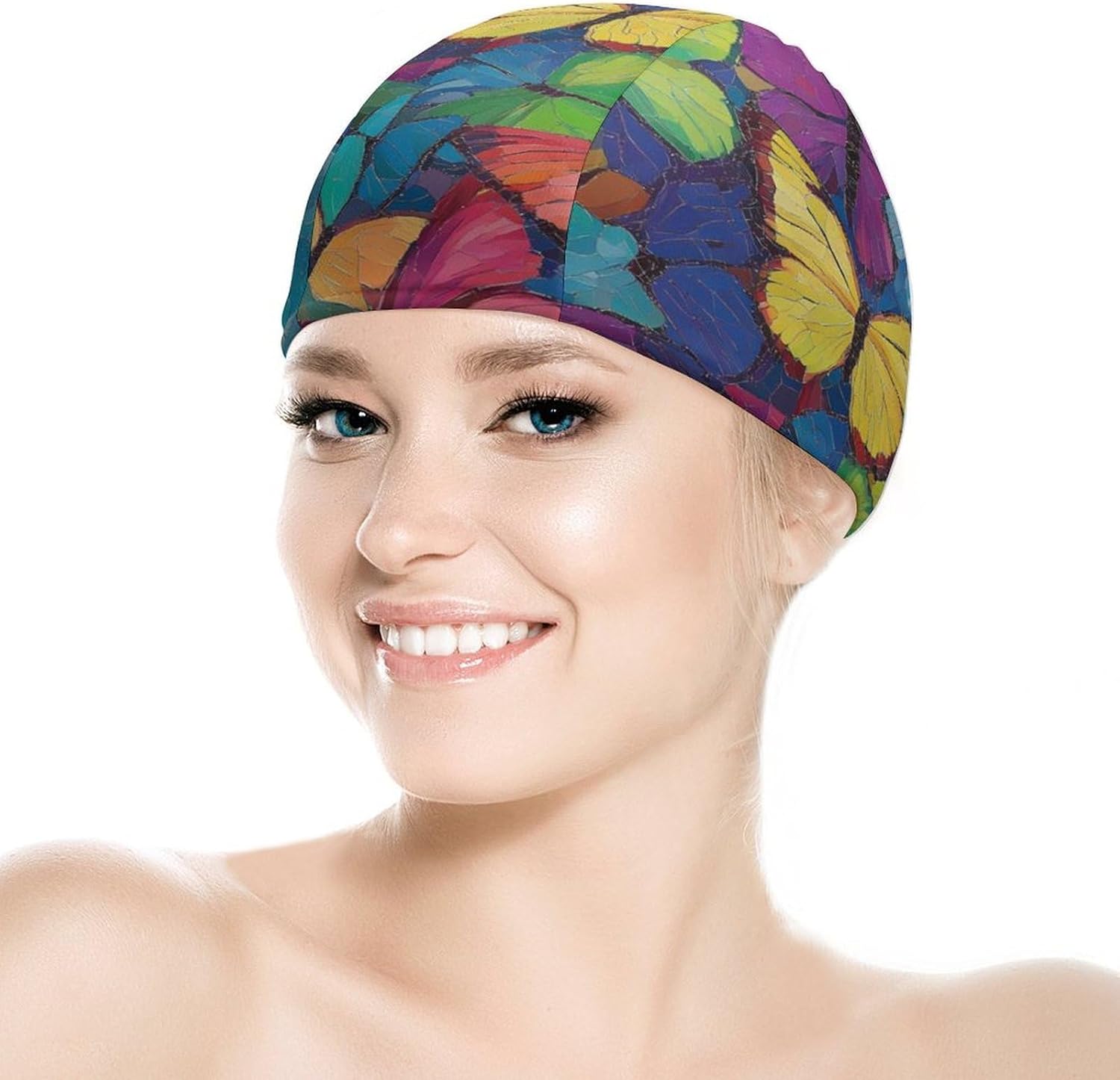 Multicolored Butterflies Womens Swim Cap for Men Adult Swimming Hat Curly Short Medium Long Hair