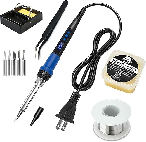 Kit de soldador, pantalla LED de 80 W, kit de soldador de temperatura ajustable con modo de suspensión automático, incluye 5 puntas, cable de