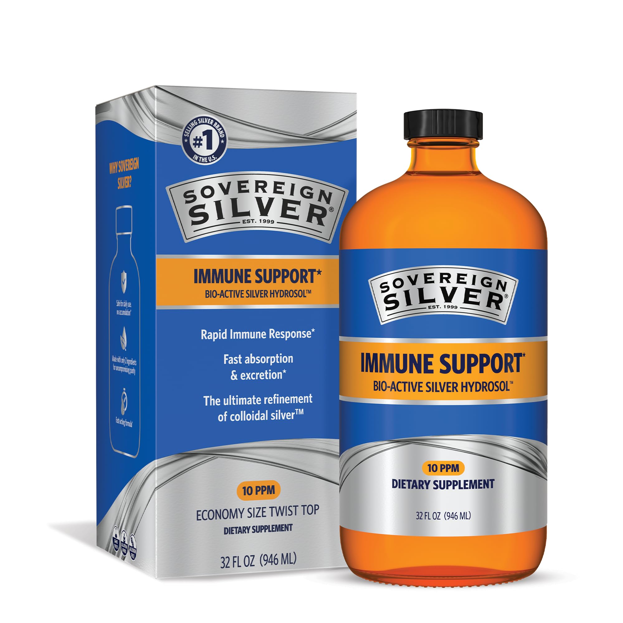 Immune Support and Anti-Oxidants Sovereign Silver Hydrosol Polyseal Cap NEW, 946ml