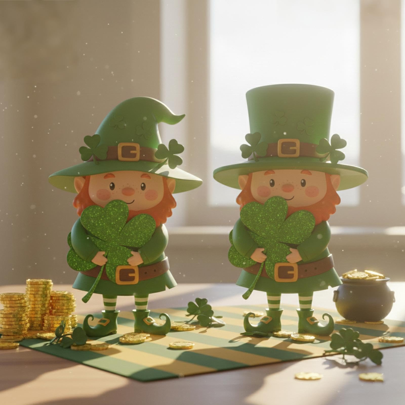 2pcs Irish Leprechaun Figurine Shamrock - Cute Green Gnome Statue Sculpture for Home & Yard Decor, Sturdy Desktop Ornament, for St. Patrick's Day Celebrations