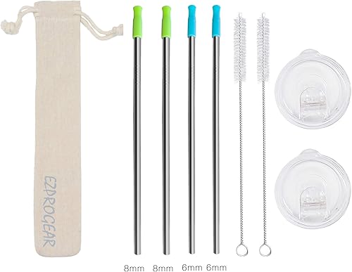 Miniatura 2 de Ezprogear Paquete de 2 tazas de viaje de acero inoxidable de 34 onzas, doble pared, color negro y rojo cereza delgada con pajitas (paquete de 2 de