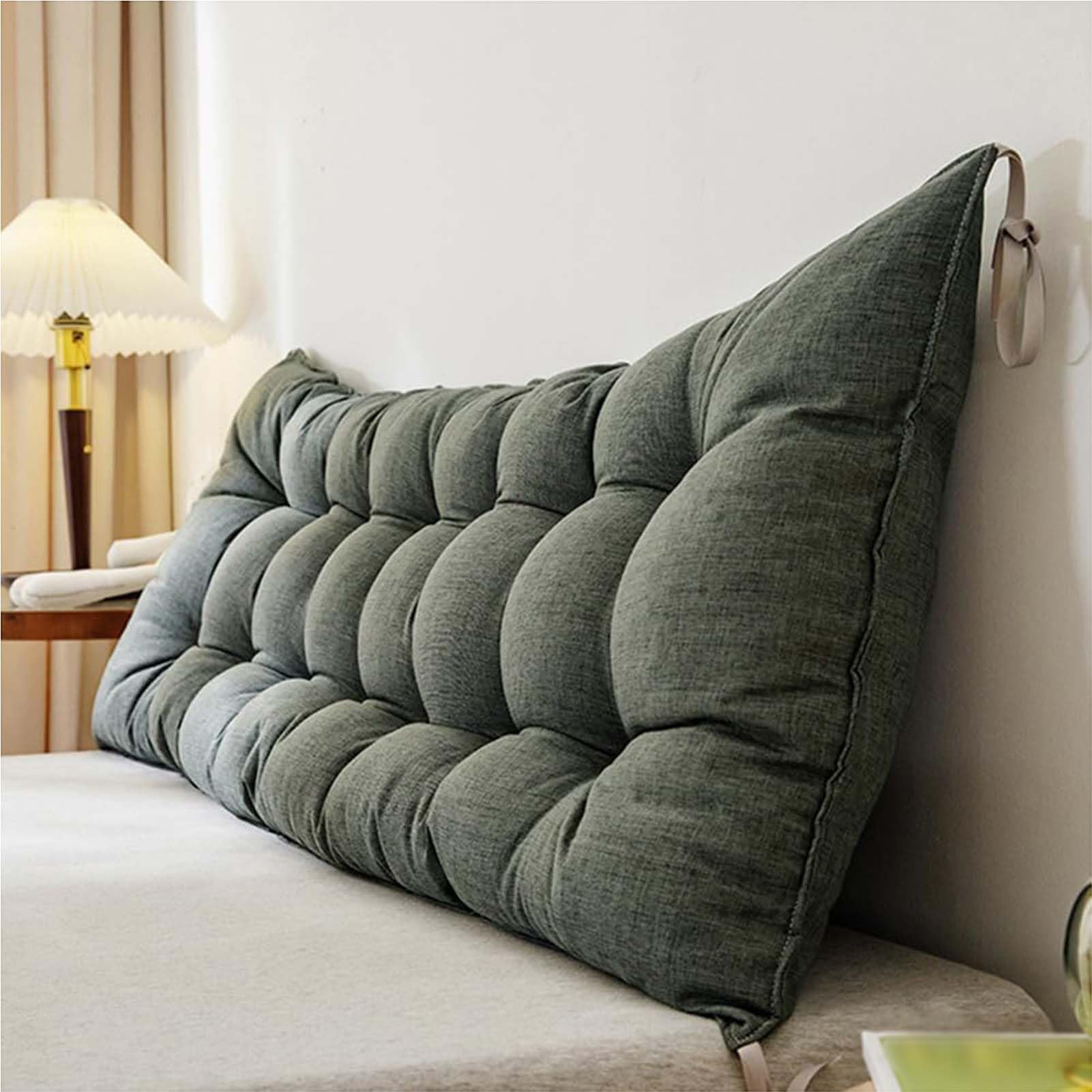 AIUTG Headboard Reading Pillow with Back Support, Bed Backrest Cushion with Fixing Ties, Long Headboard Pillow for Sofa, Bed, Bay Window and Daybed(Dark Gery,90x50cm)