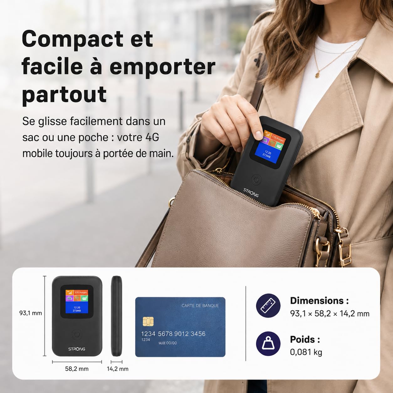 Strong 4G AIRSPOT 220 Routeur WiFi 4G Portable avec SIM, CAT4 150 Mbps